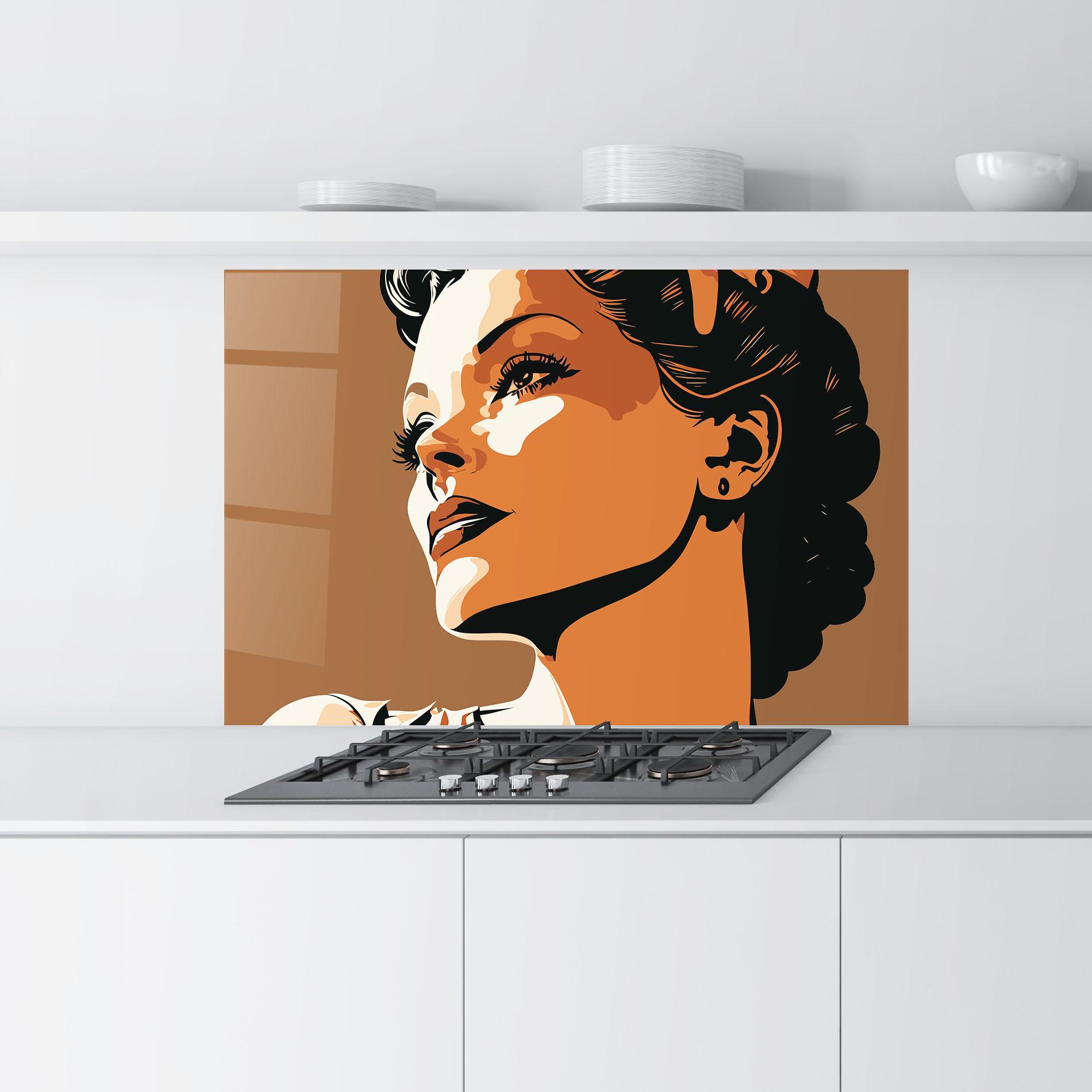 Konyhai üveg hátfal Brown Portrait Lady mockup 9
