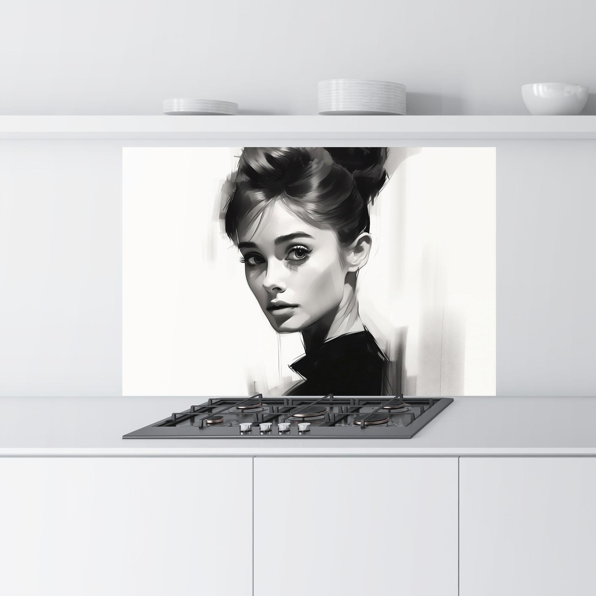 Konyhai üveg hátfal Hepburn Portrait mockup 9
