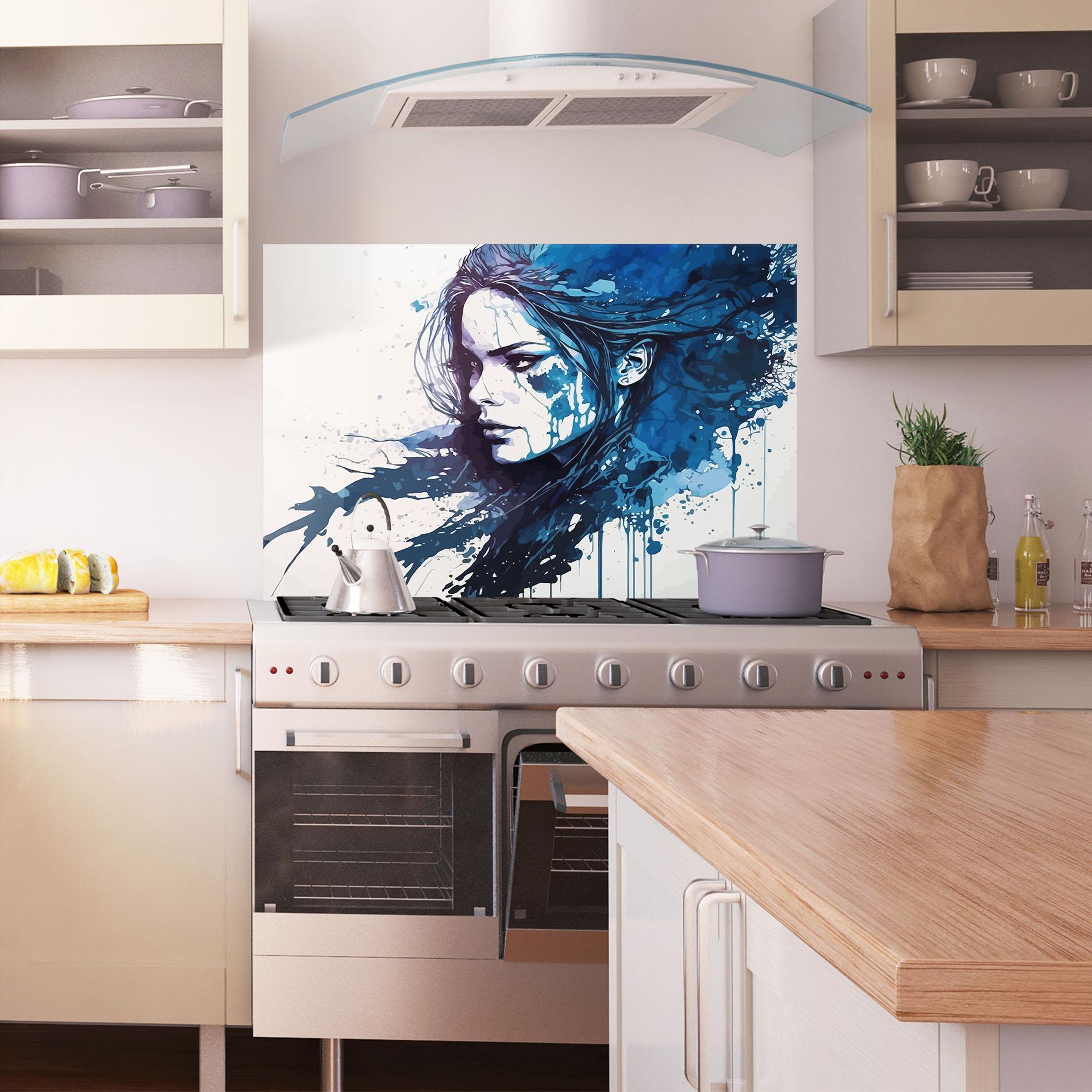 Konyhai üveg hátfal Blue Hair Portrait mockup 1