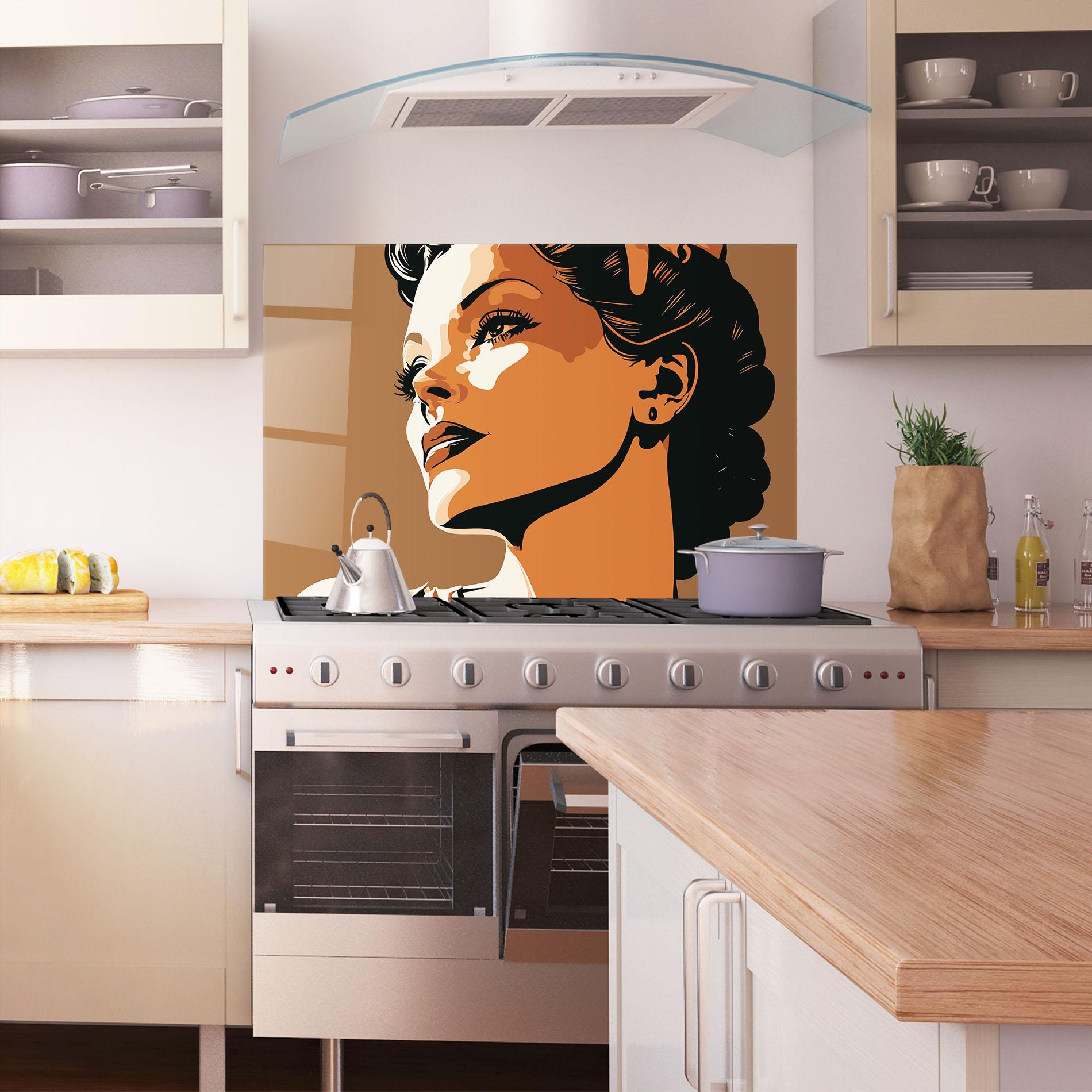 Konyhai üveg hátfal Brown Portrait Lady mockup 1
