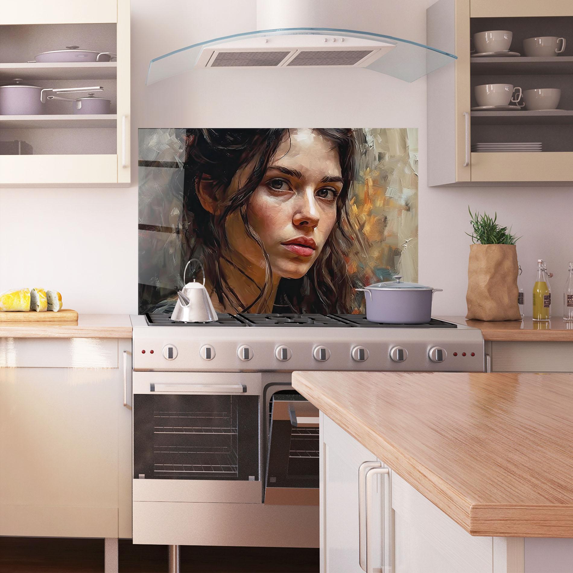 Konyhai üveg hátfal Closeup Impasto Portrait mockup 1