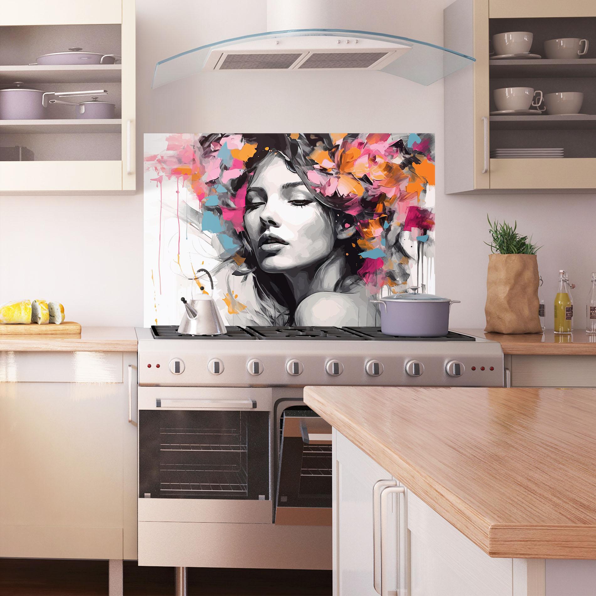 Konyhai üveg hátfal Colorful Flower Portrait mockup 1