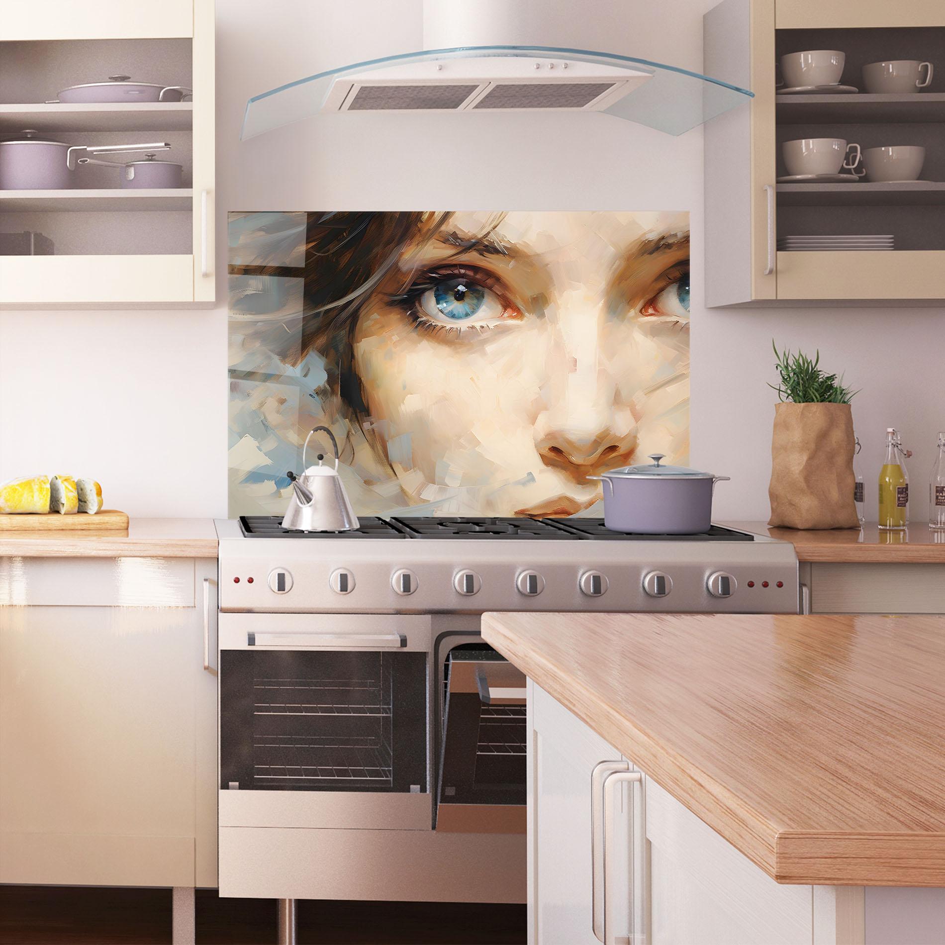 Konyhai üveg hátfal Pupil Blue Iris mockup 1