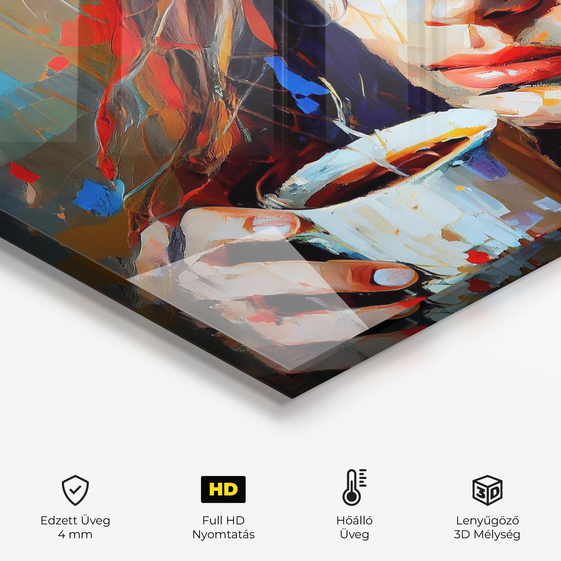 Konyhai üveg hátfal Abstract Woman Coffee mockup 2