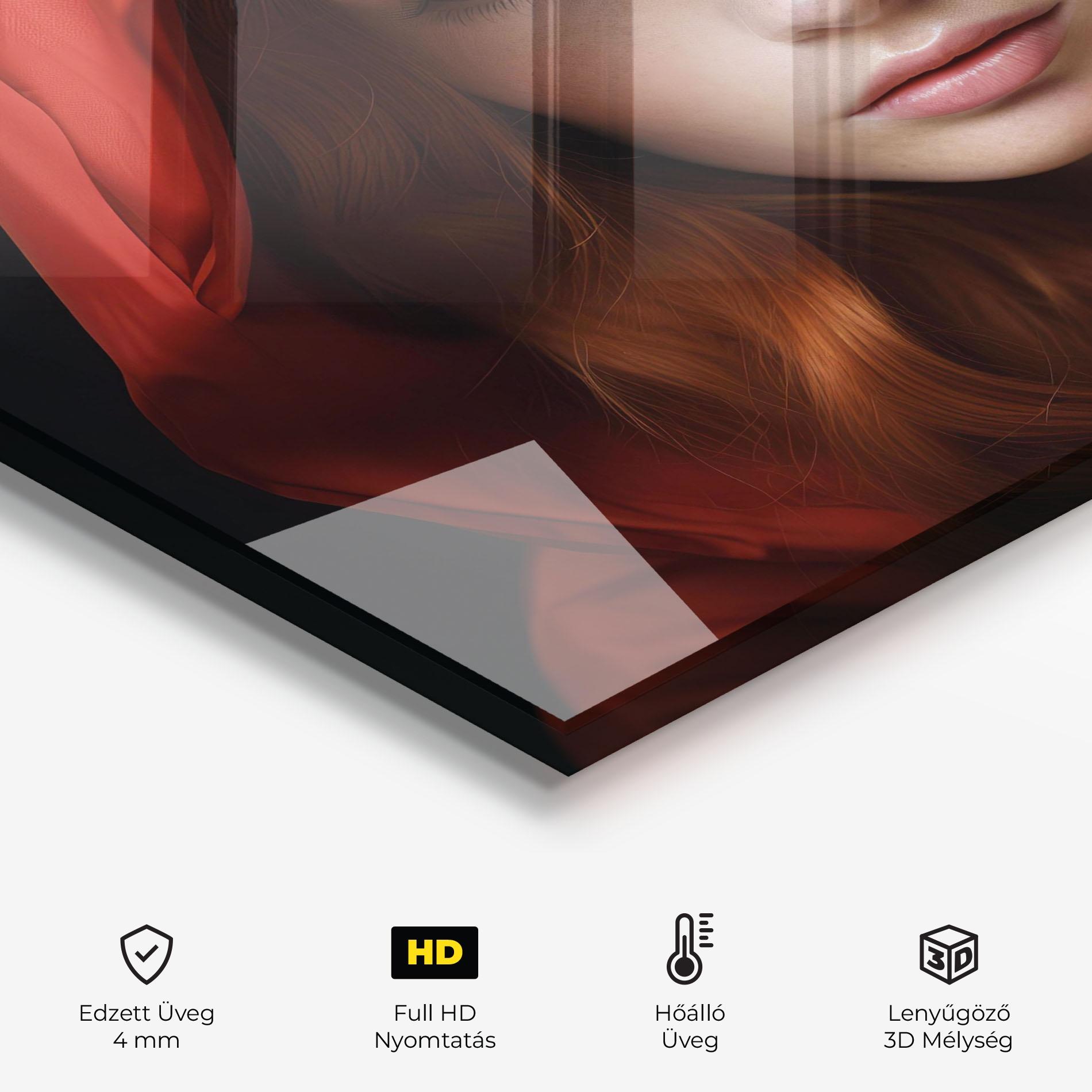 Konyhai üveg hátfal Red Hood Portrait mockup 2
