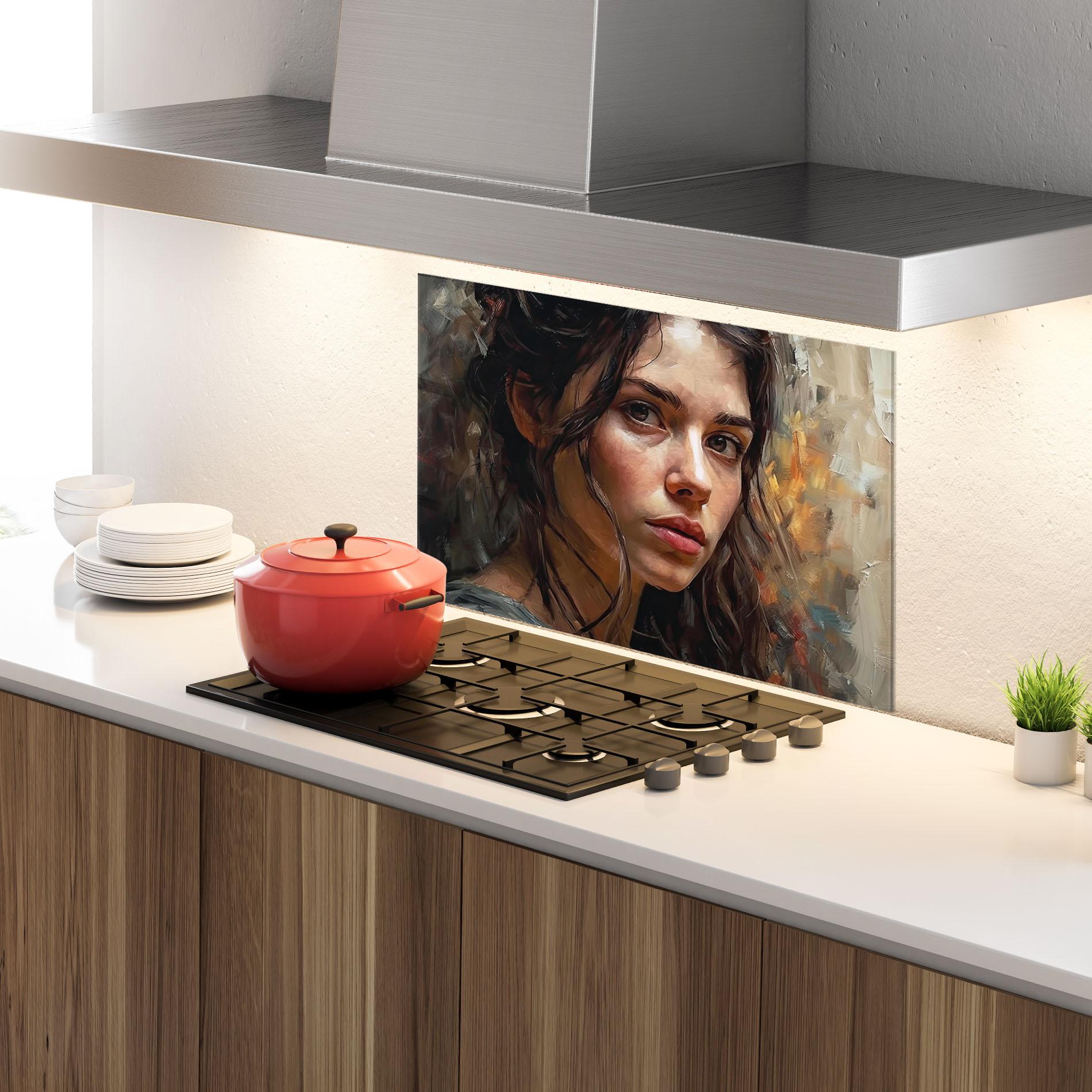 Konyhai üveg hátfal Closeup Impasto Portrait mockup 4