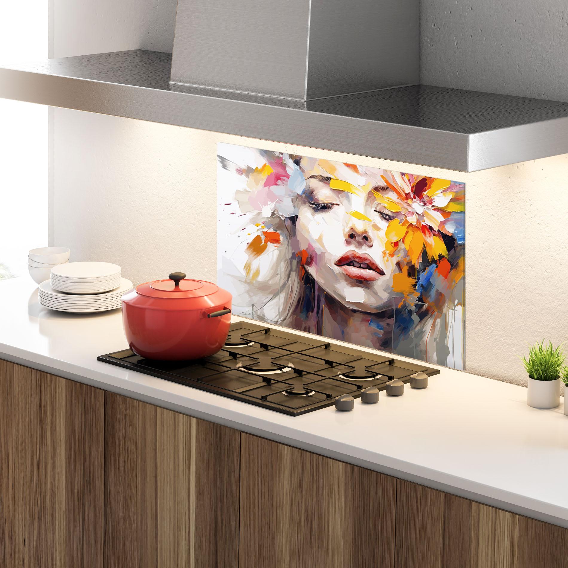 Konyhai üveg hátfal Oil Flower Portrait mockup 4