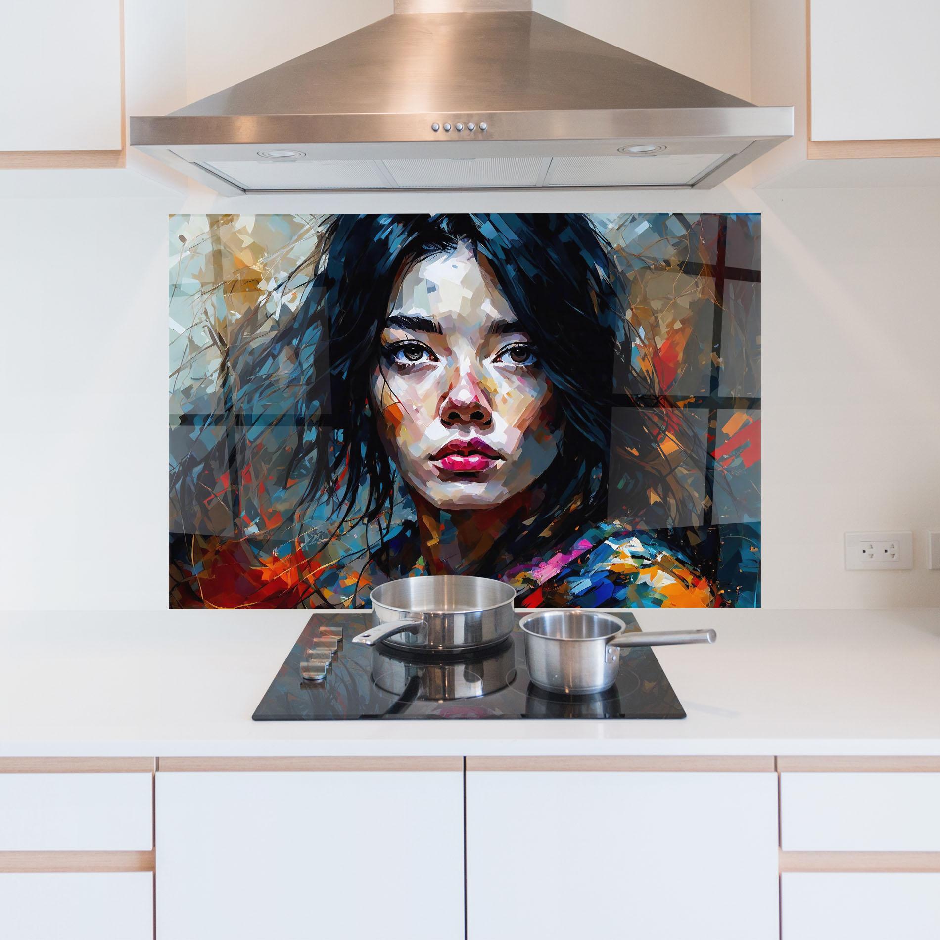 Konyhai üveg hátfal Artistic Girl Bright Makeup mockup 5