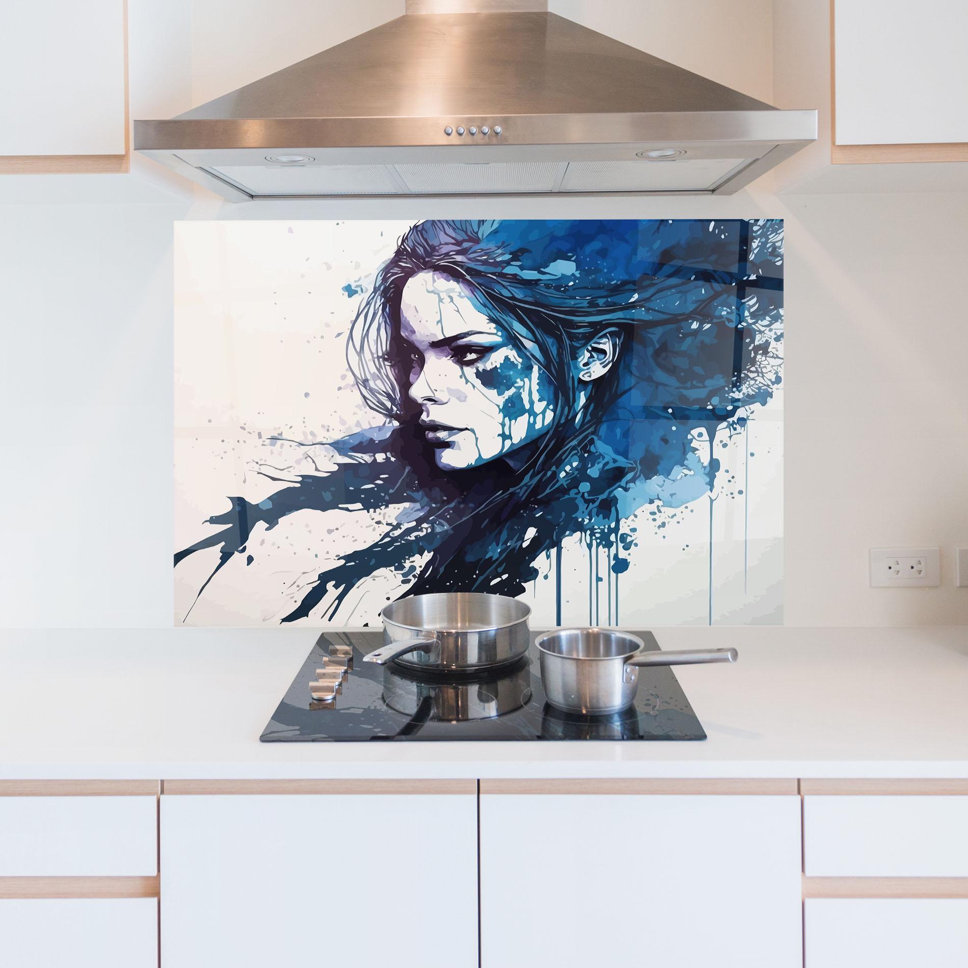 Konyhai üveg hátfal Blue Hair Portrait mockup 5