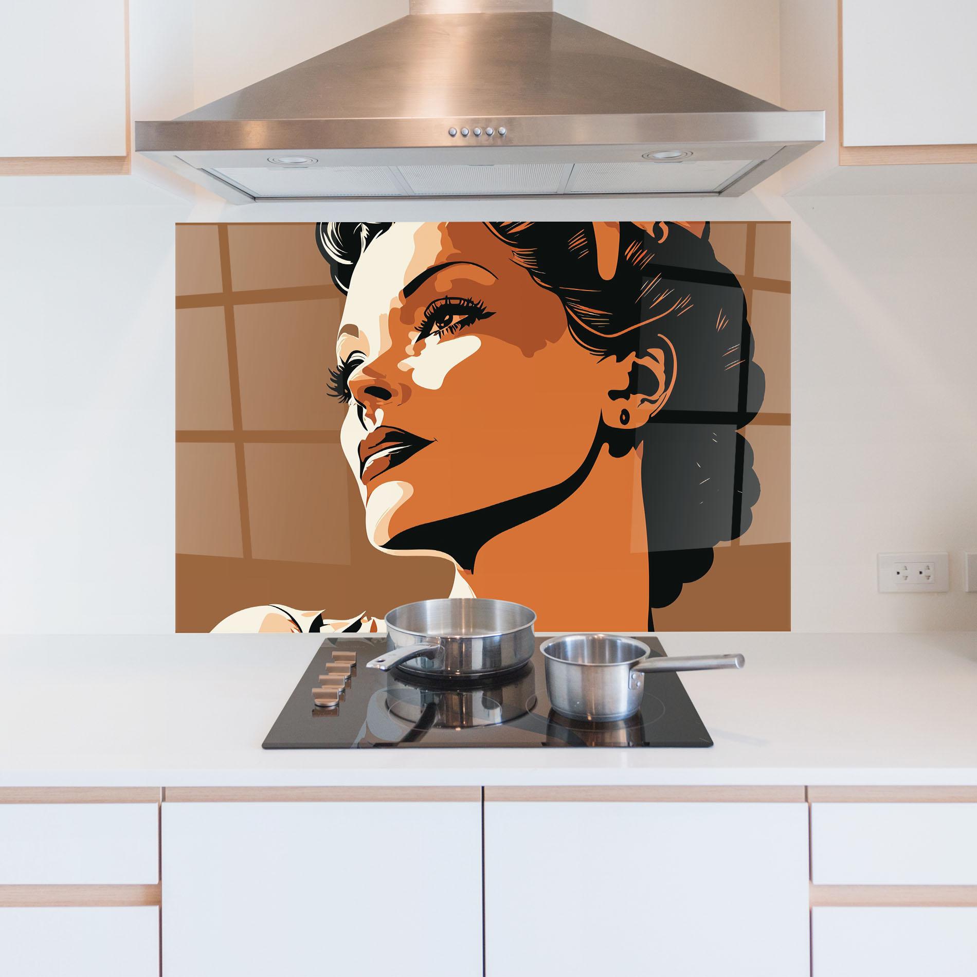Konyhai üveg hátfal Brown Portrait Lady mockup 5