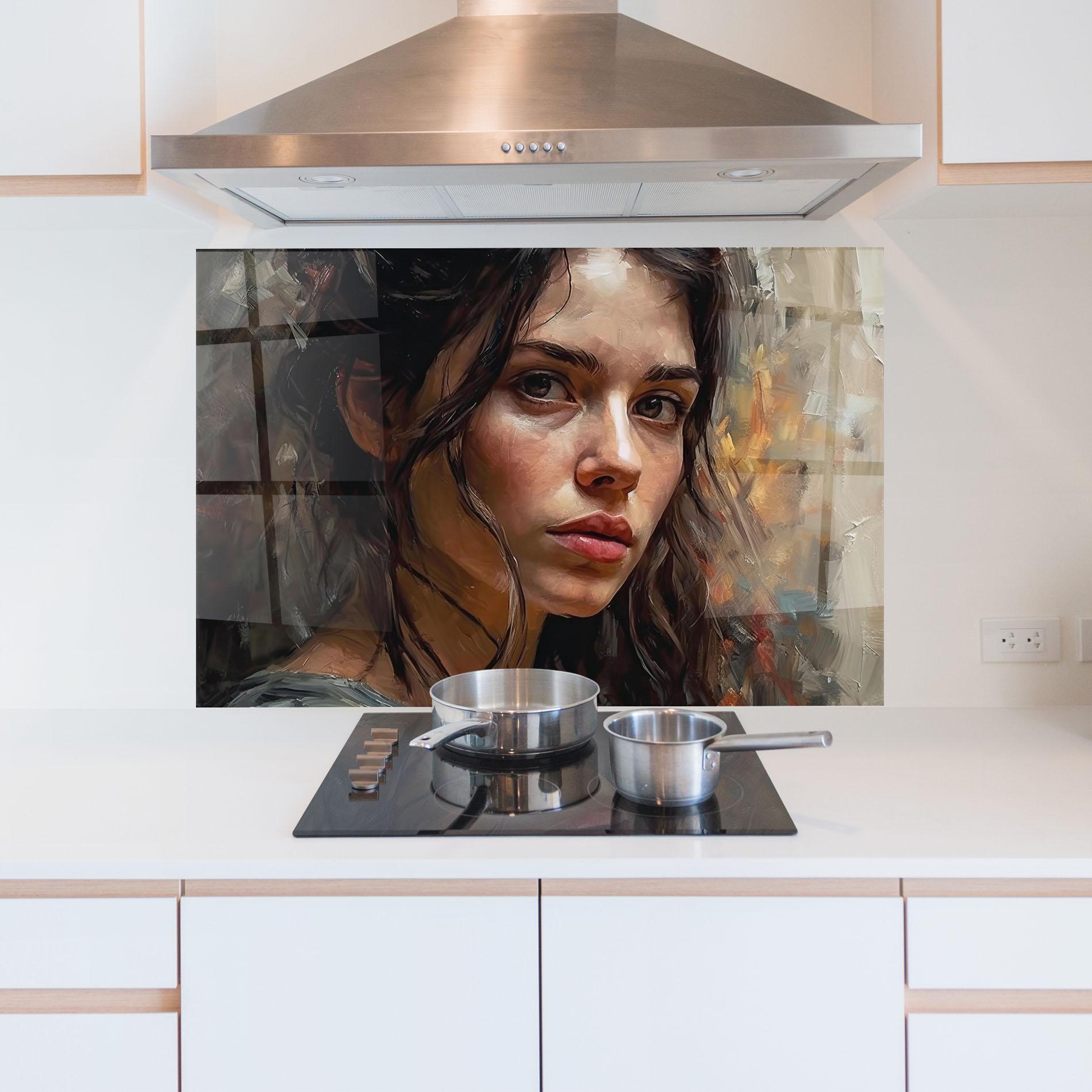 Konyhai üveg hátfal Closeup Impasto Portrait mockup 5