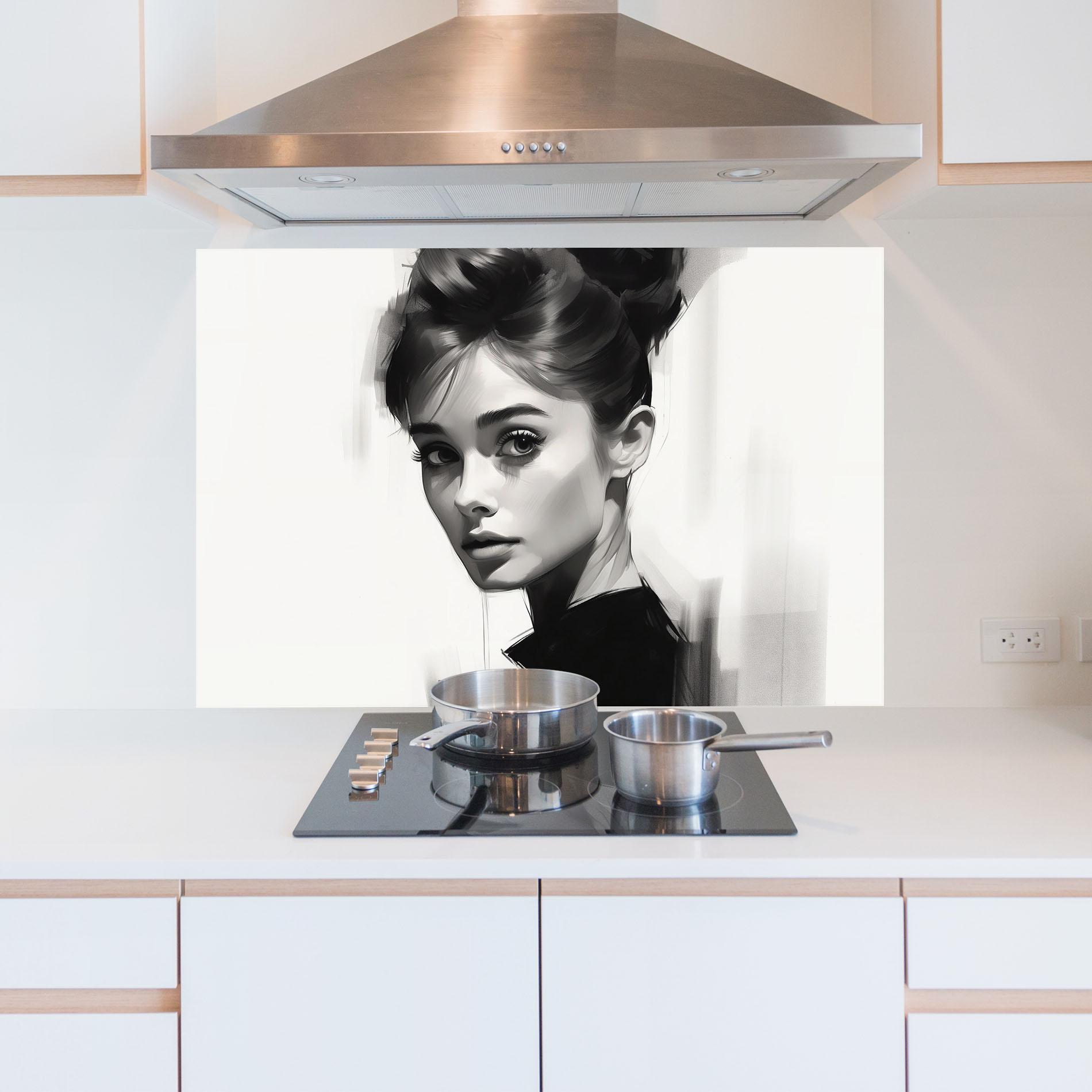 Konyhai üveg hátfal Hepburn Portrait mockup 5