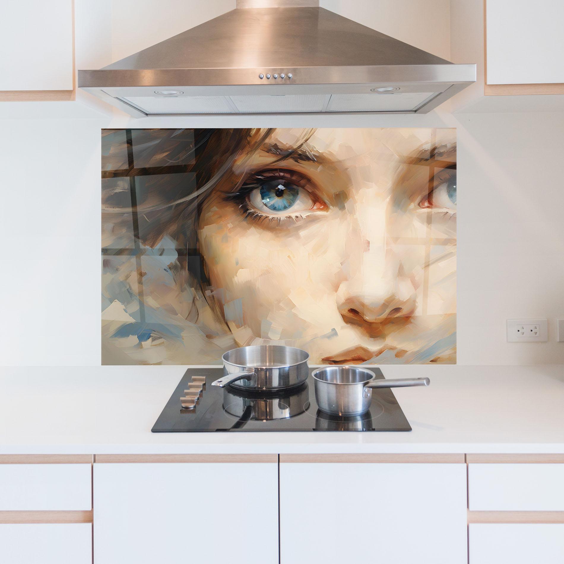 Konyhai üveg hátfal Pupil Blue Iris mockup 5