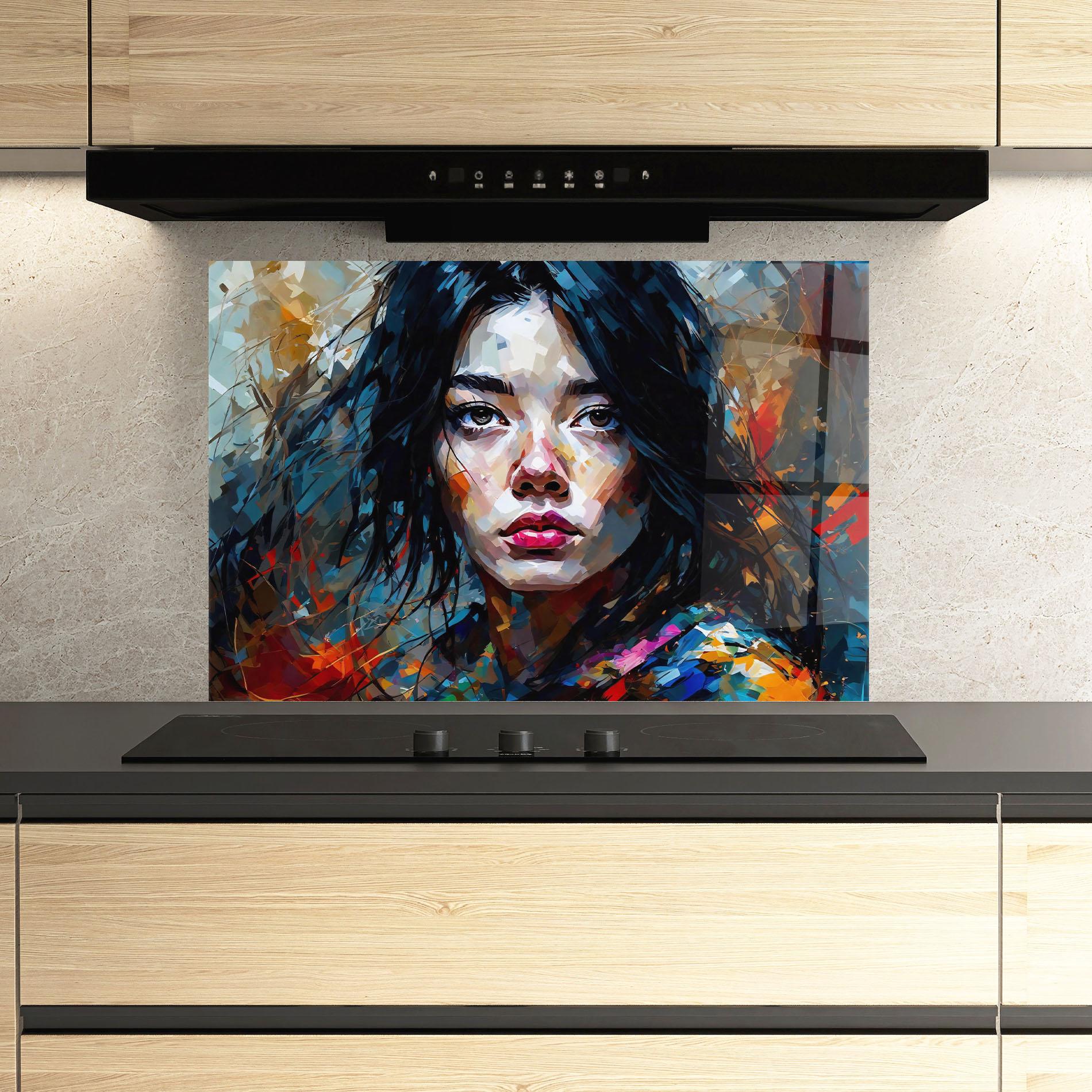 Konyhai üveg hátfal Artistic Girl Bright Makeup mockup 3