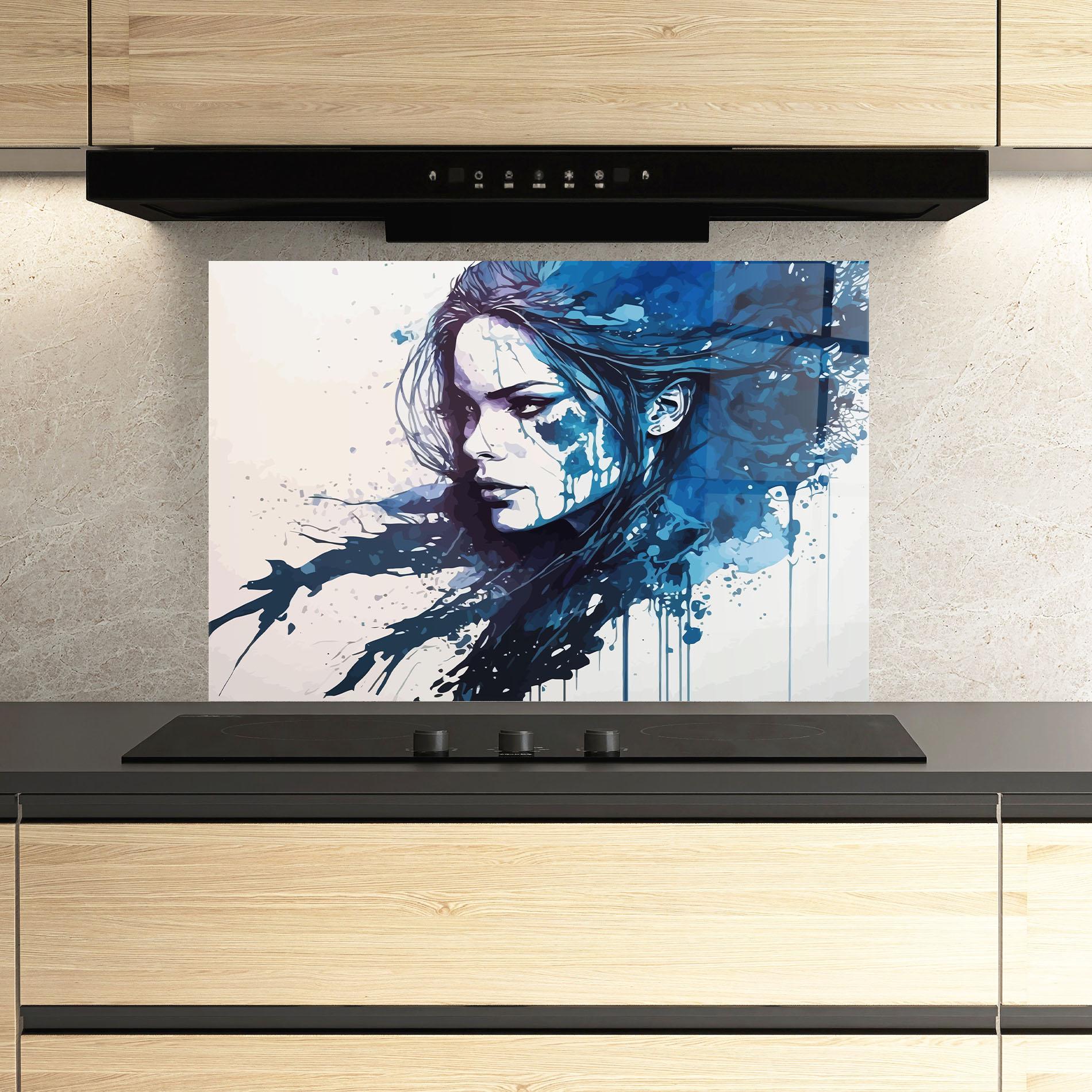 Konyhai üveg hátfal Blue Hair Portrait mockup 3