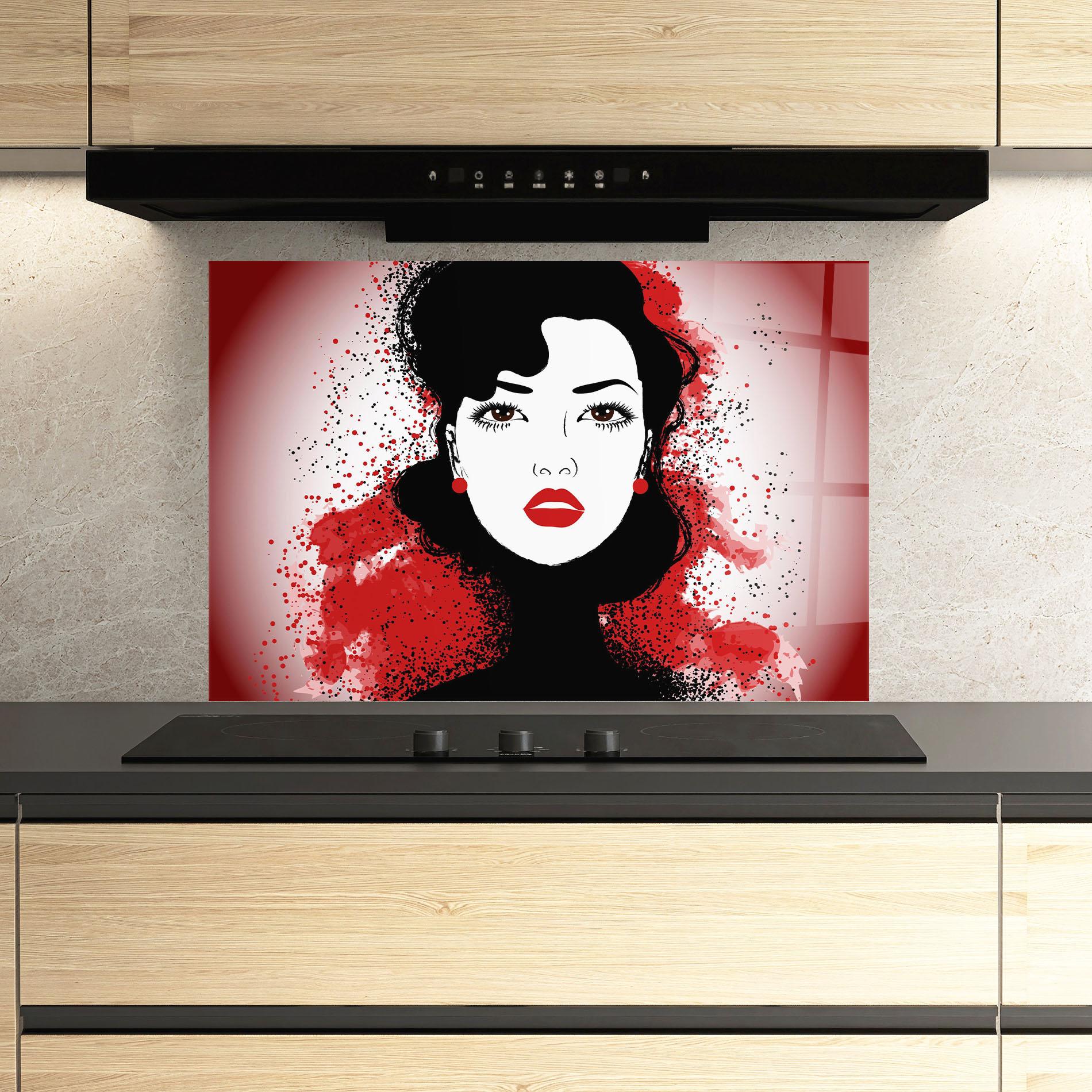 Konyhai üveg hátfal Cherry Woman Portrait mockup 3