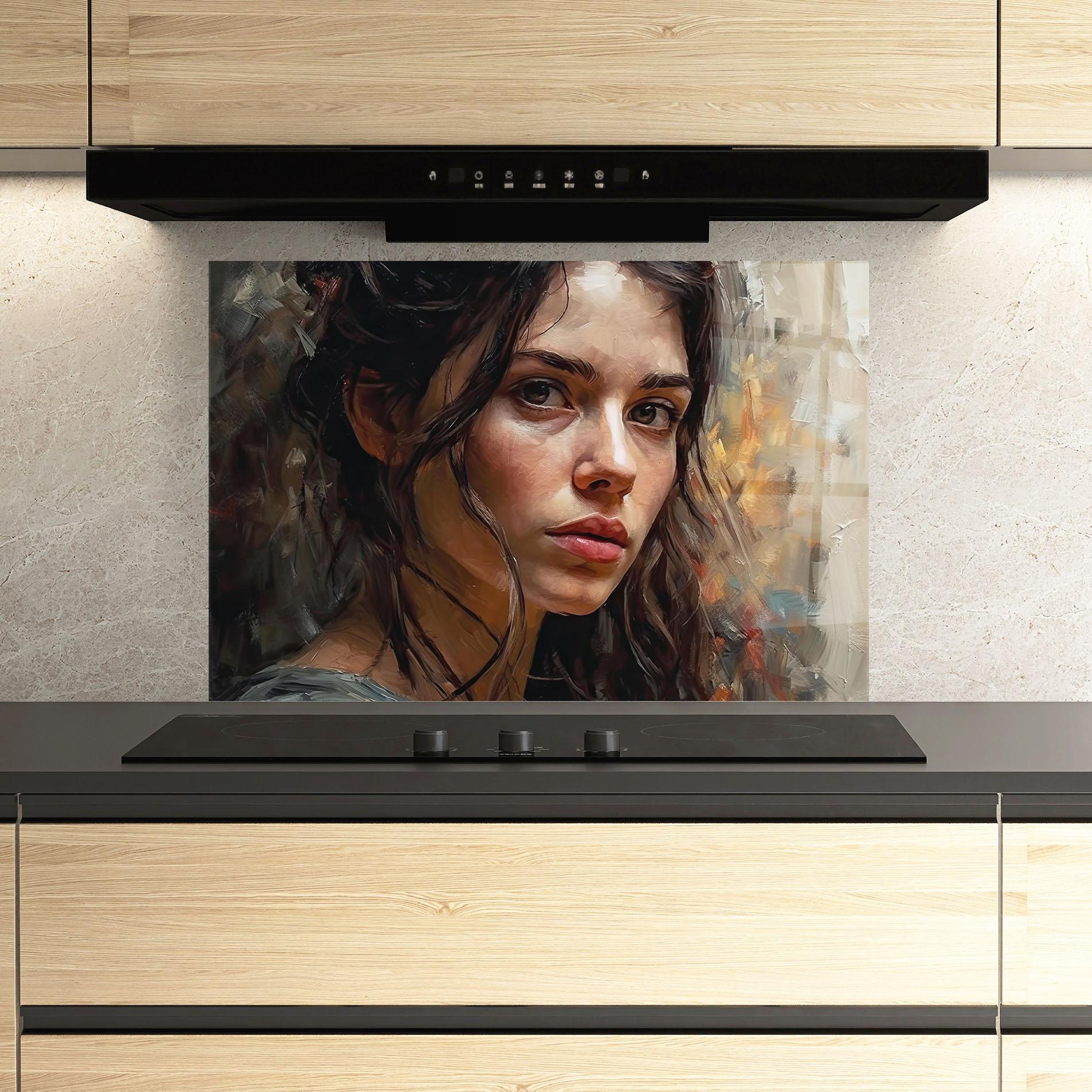 Konyhai üveg hátfal Closeup Impasto Portrait mockup 3