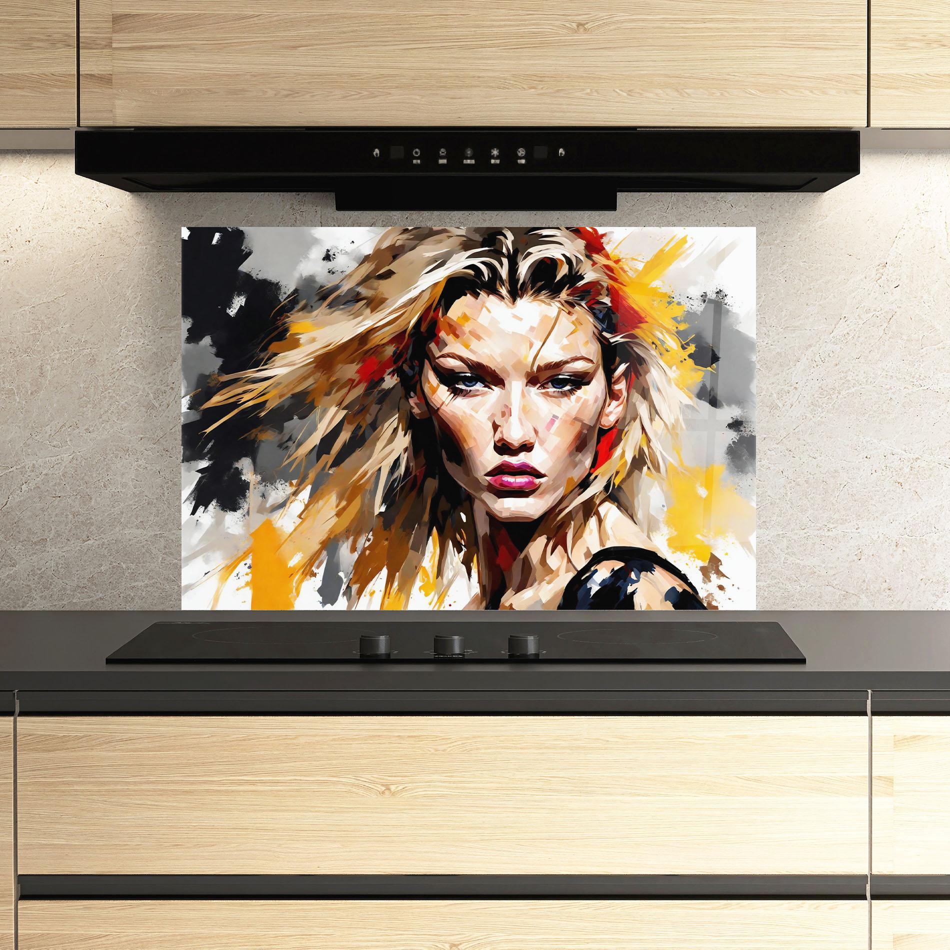 Konyhai üveg hátfal Multicolored Splash Woman mockup 3