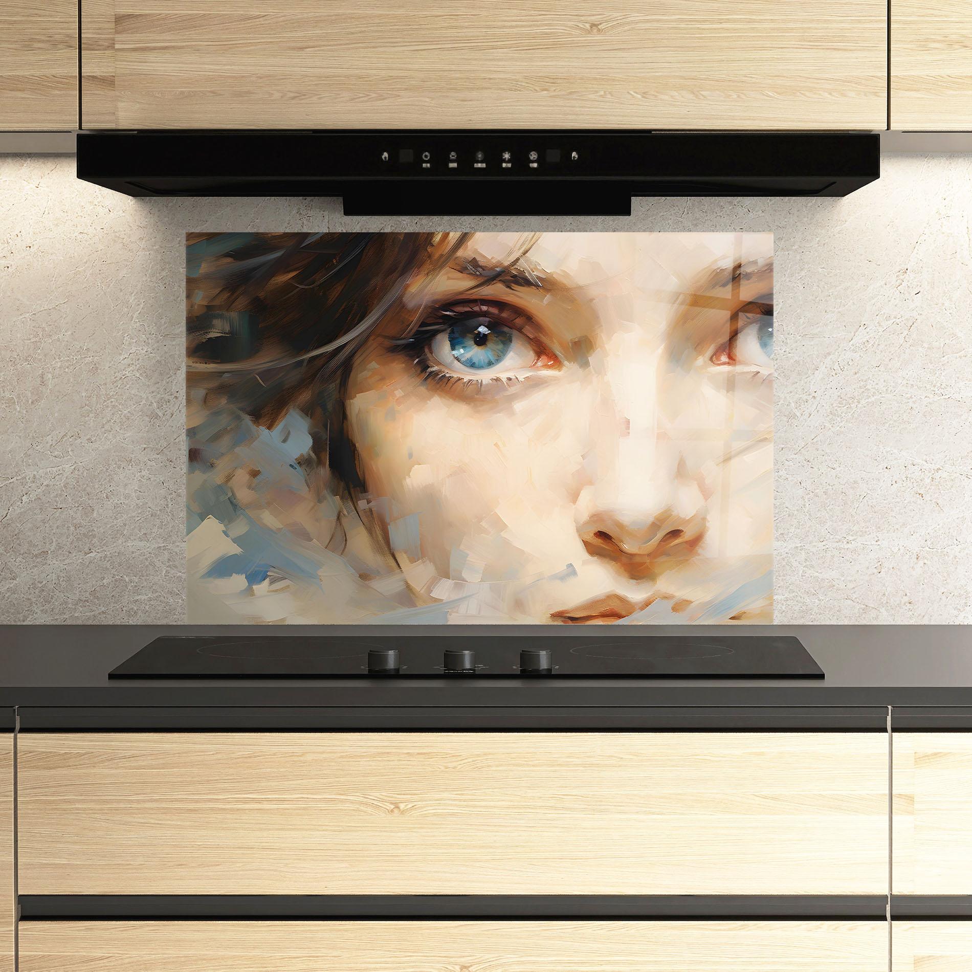 Konyhai üveg hátfal Pupil Blue Iris mockup 3