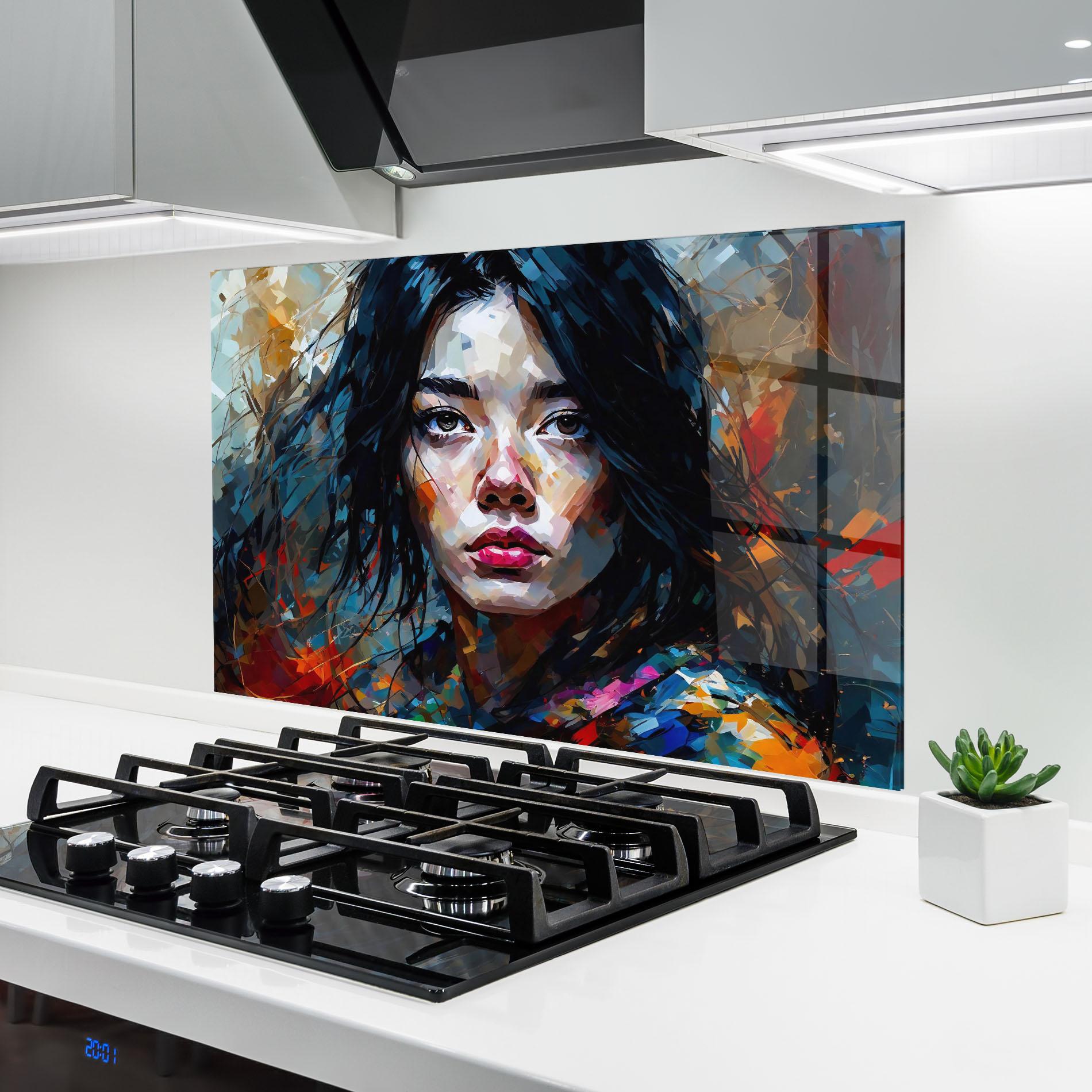 Konyhai üveg hátfal Artistic Girl Bright Makeup mockup 6