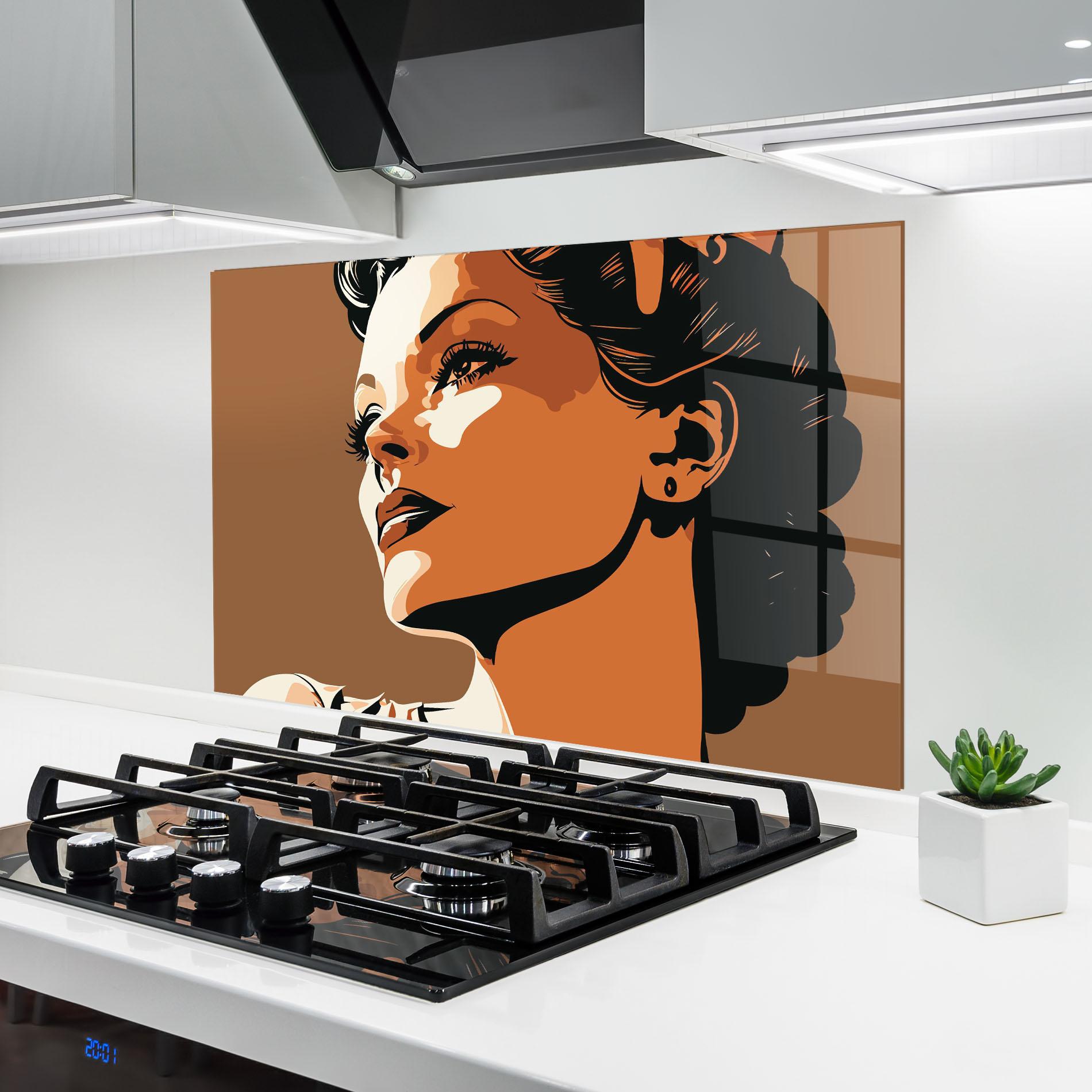 Konyhai üveg hátfal Brown Portrait Lady mockup 6