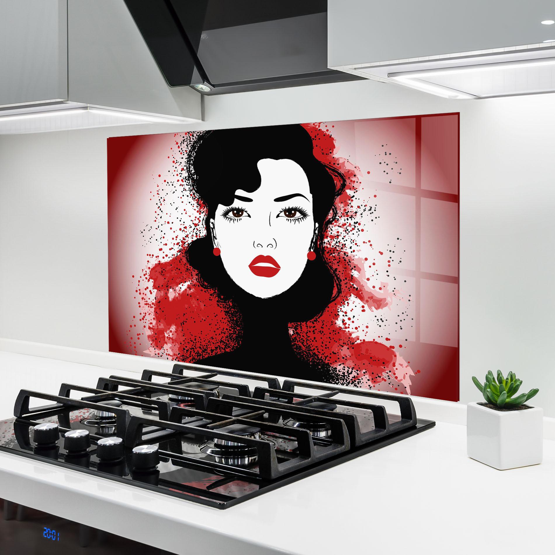 Konyhai üveg hátfal Cherry Woman Portrait mockup 6