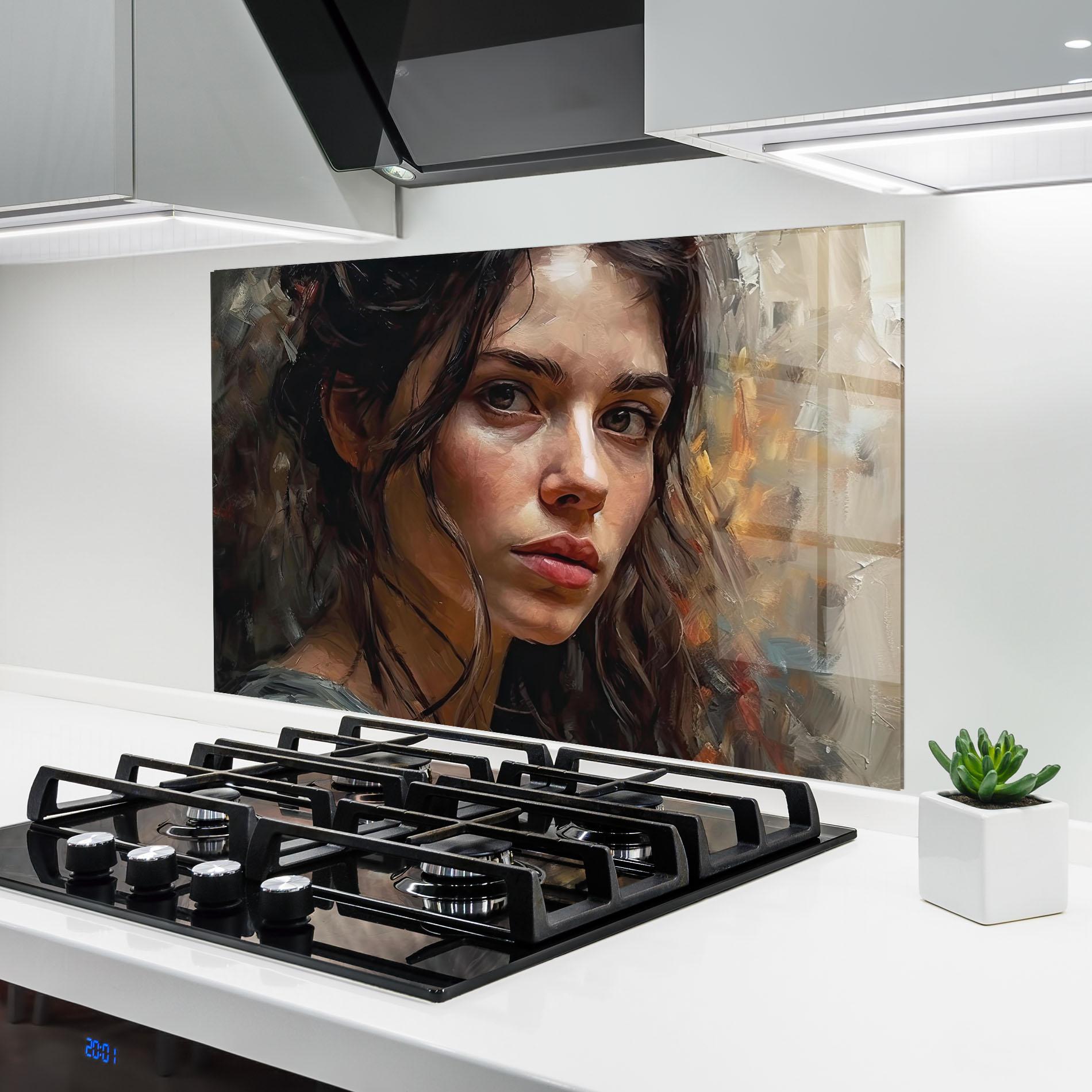 Konyhai üveg hátfal Closeup Impasto Portrait mockup 6