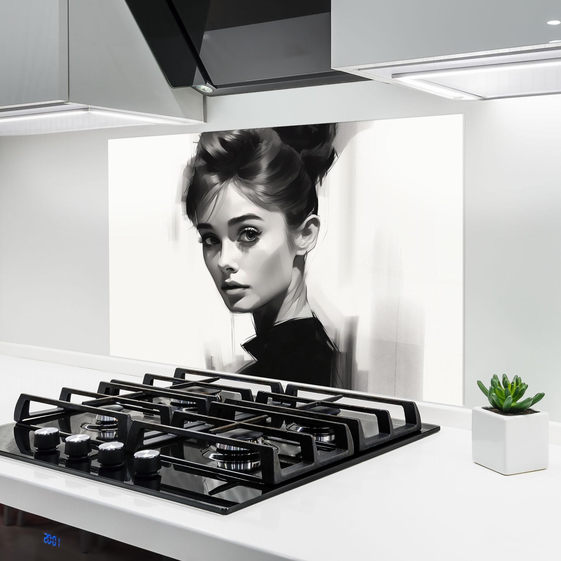 Konyhai üveg hátfal Hepburn Portrait mockup 6