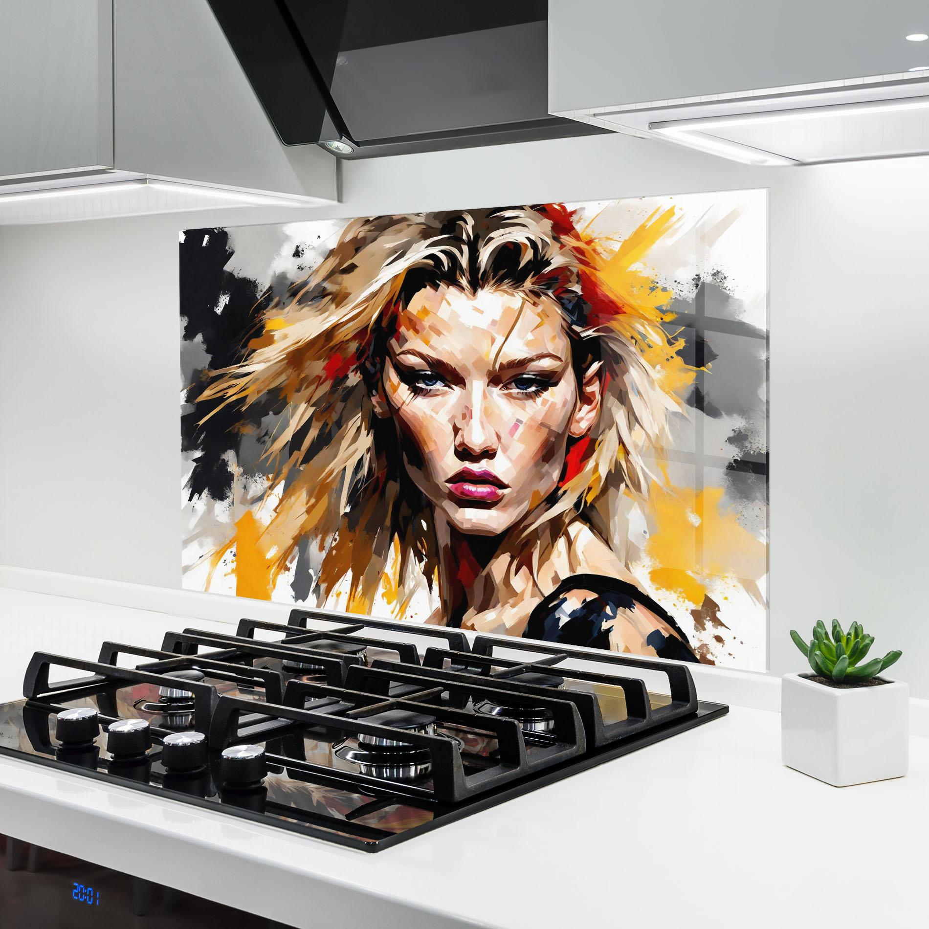 Konyhai üveg hátfal Multicolored Splash Woman mockup 6