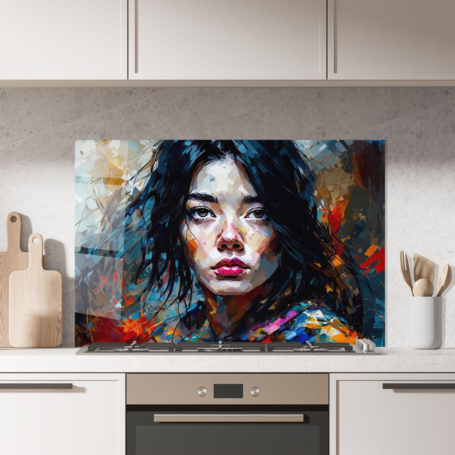 Konyhai üveg hátfal Artistic Girl Bright Makeup mockup 7