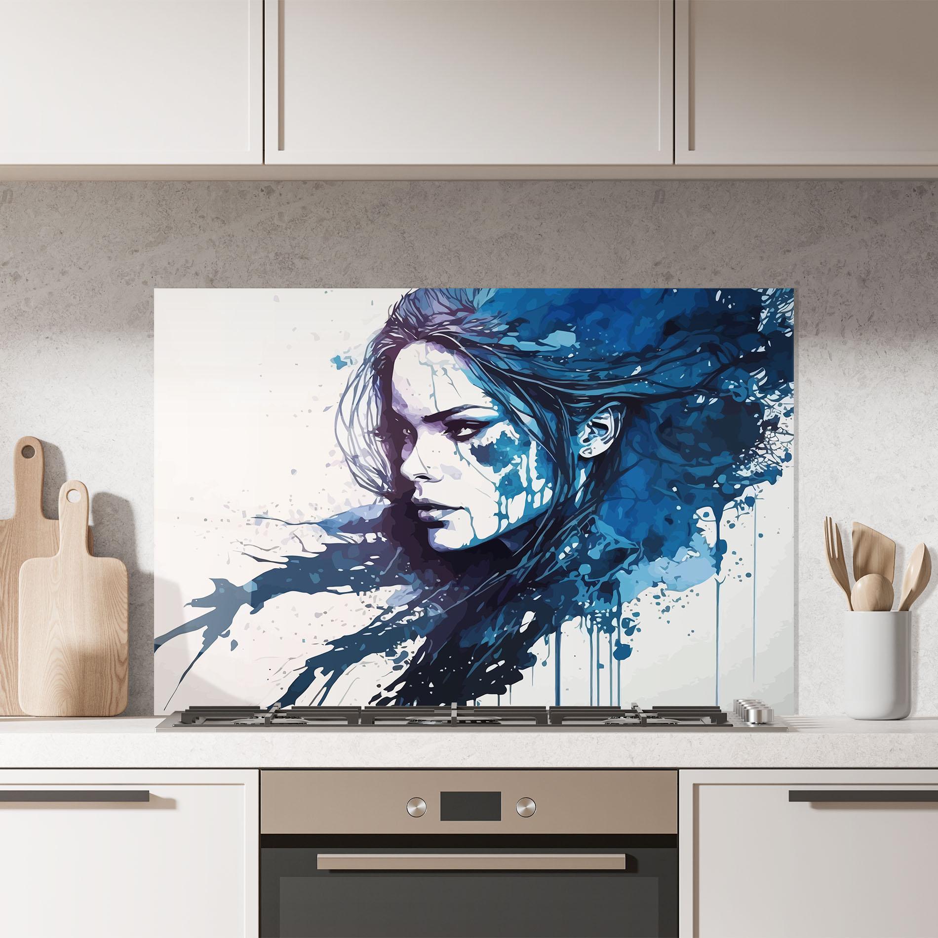 Konyhai üveg hátfal Blue Hair Portrait mockup 7