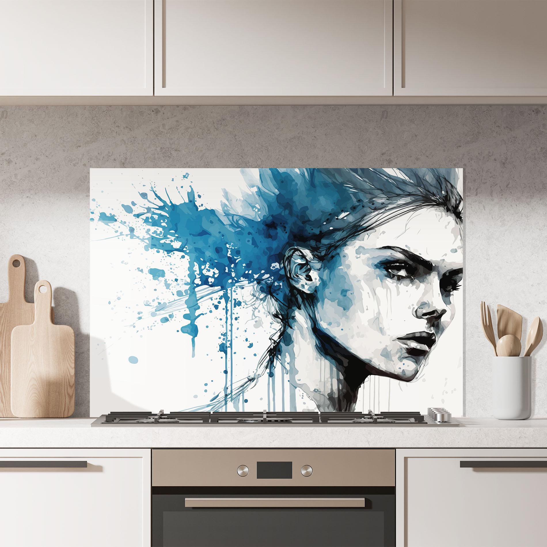 Konyhai üveg hátfal Blue Splash Portrait mockup 7