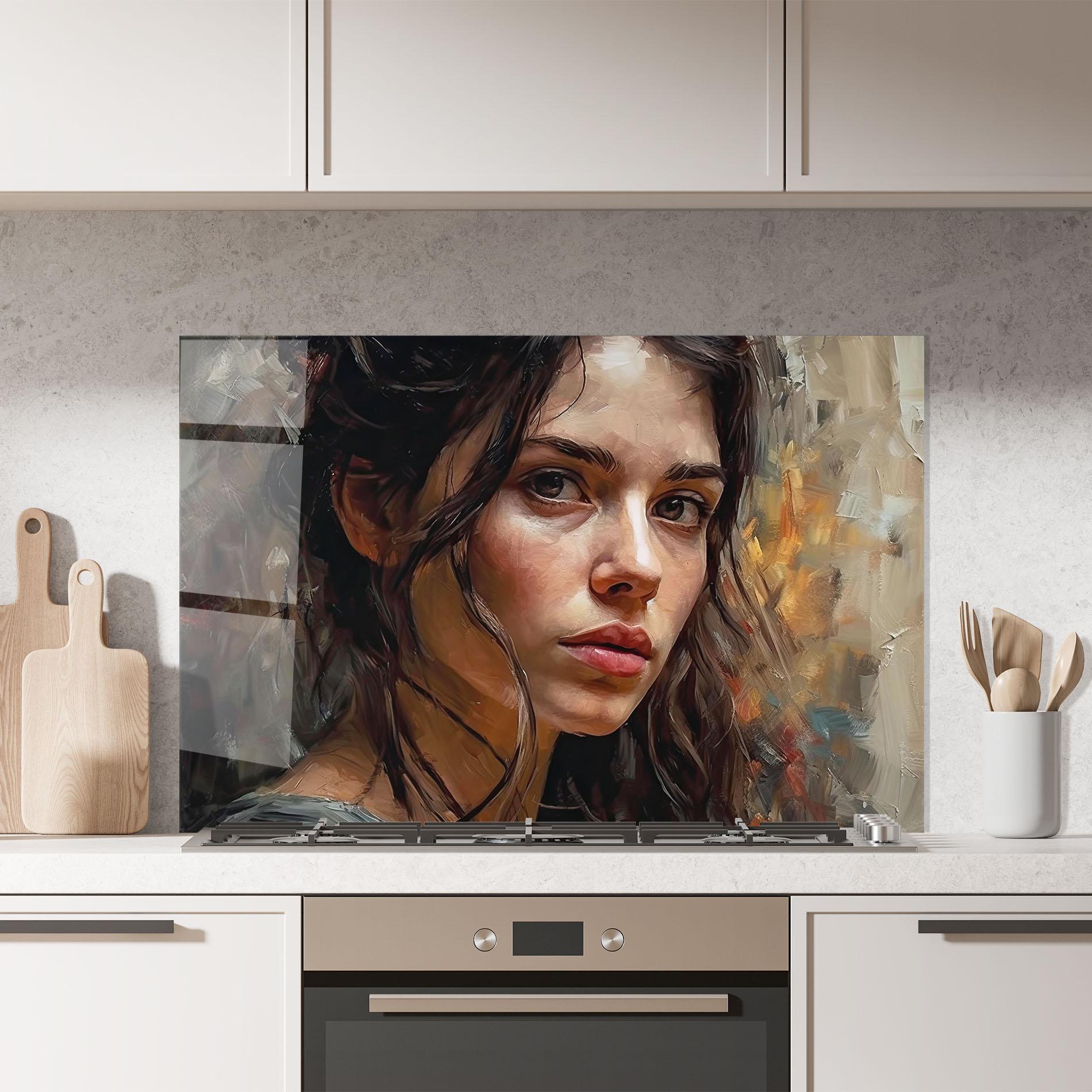 Konyhai üveg hátfal Closeup Impasto Portrait mockup 7