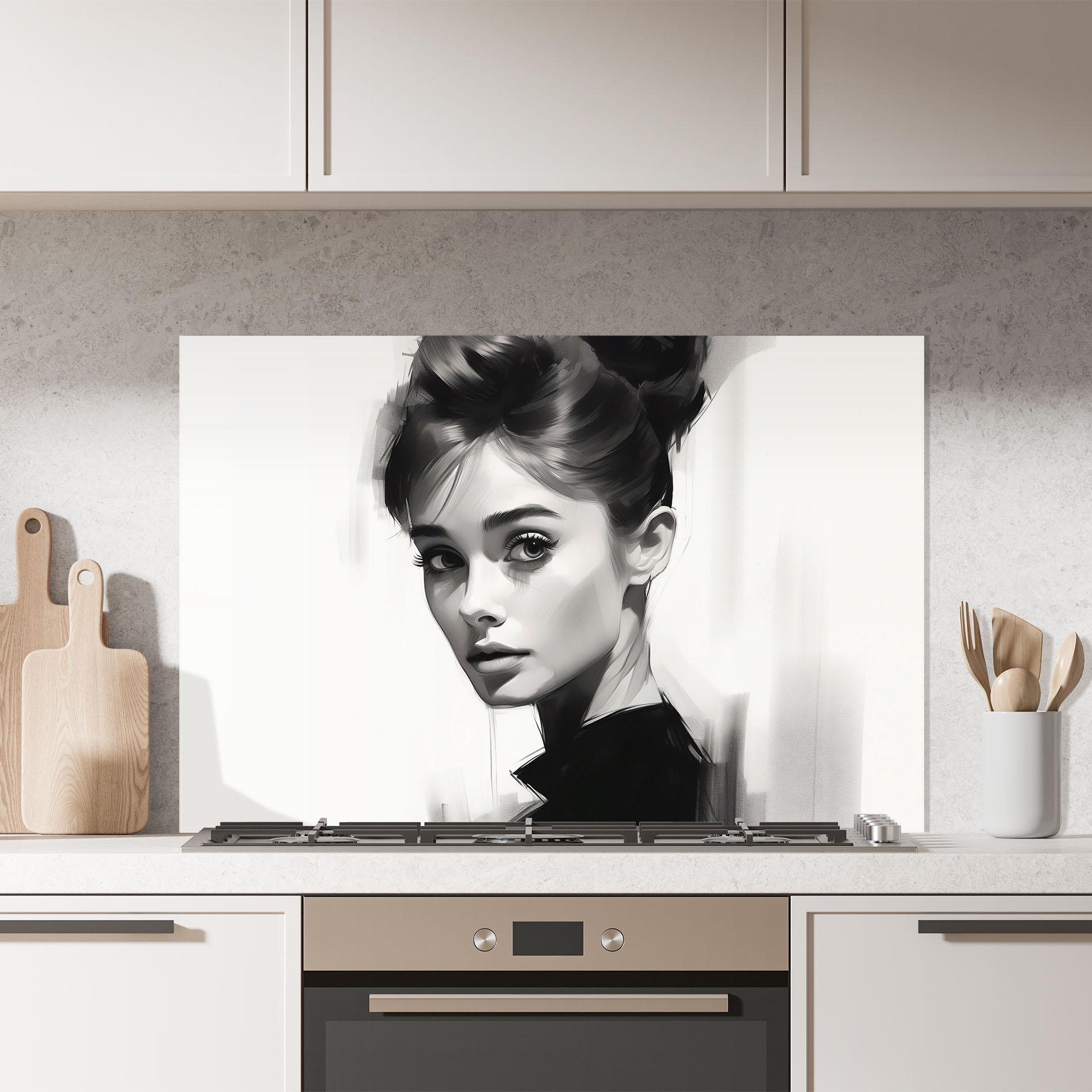 Konyhai üveg hátfal Hepburn Portrait mockup 7