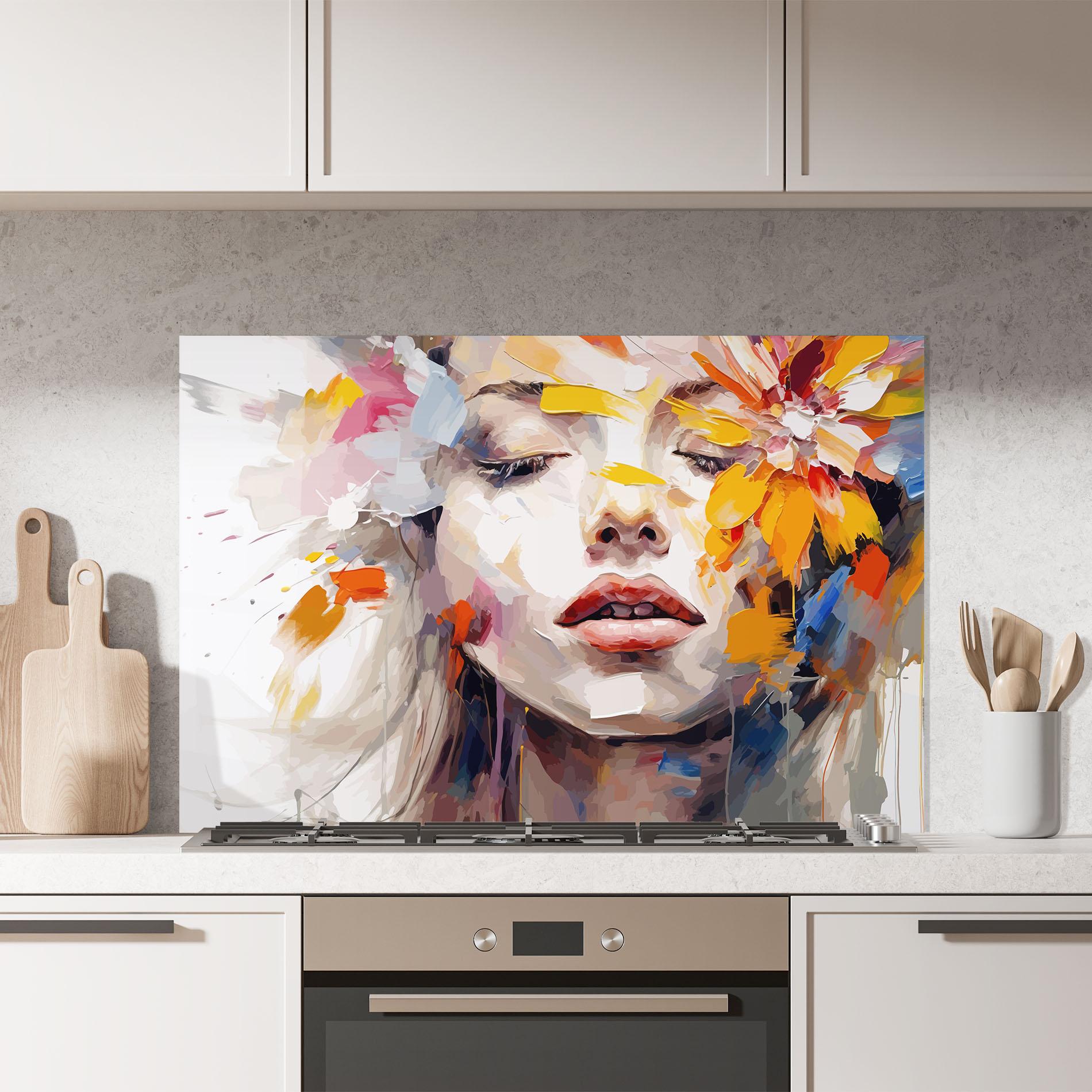 Konyhai üveg hátfal Oil Flower Portrait mockup 7