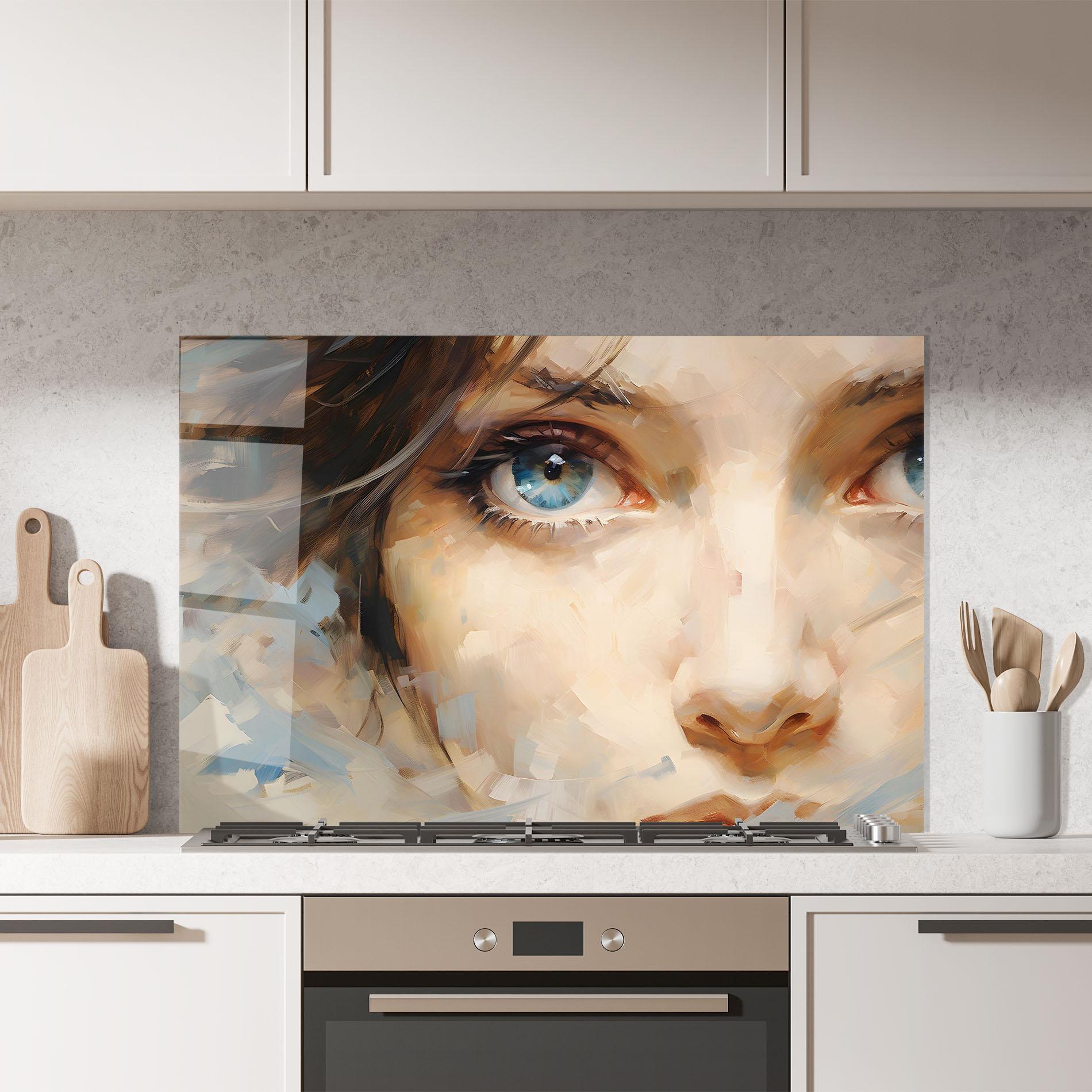 Konyhai üveg hátfal Pupil Blue Iris mockup 7