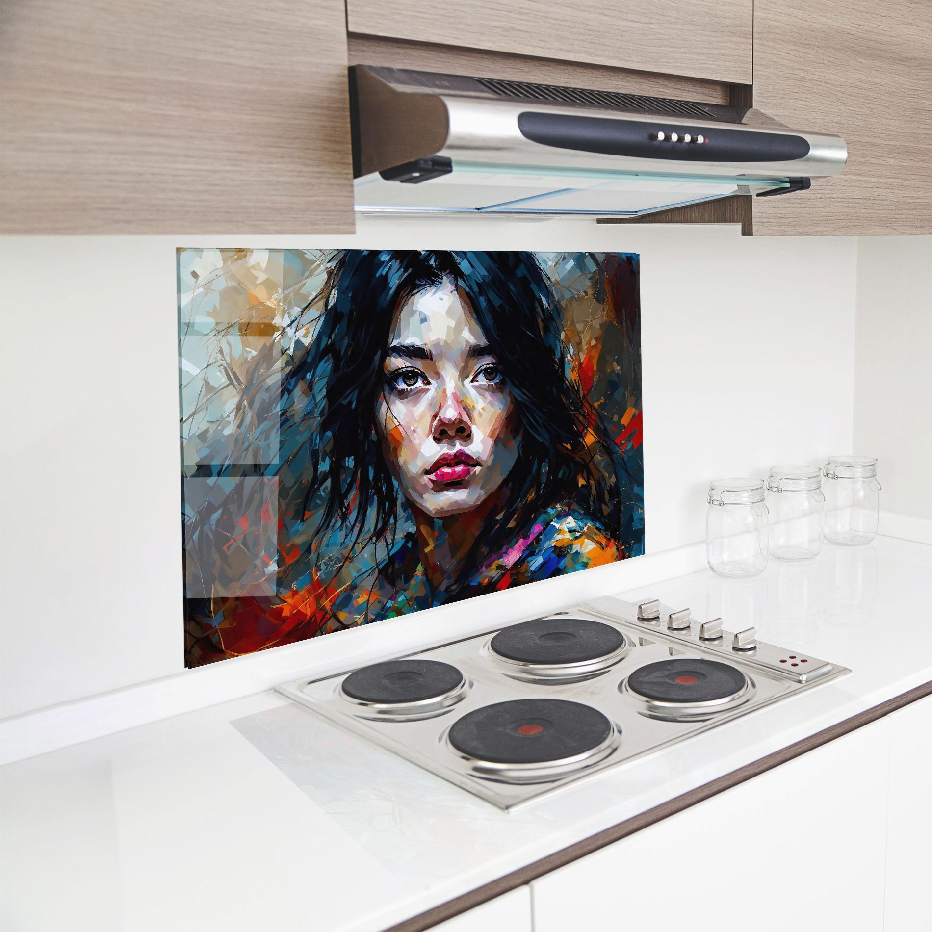 Konyhai üveg hátfal Artistic Girl Bright Makeup mockup 8