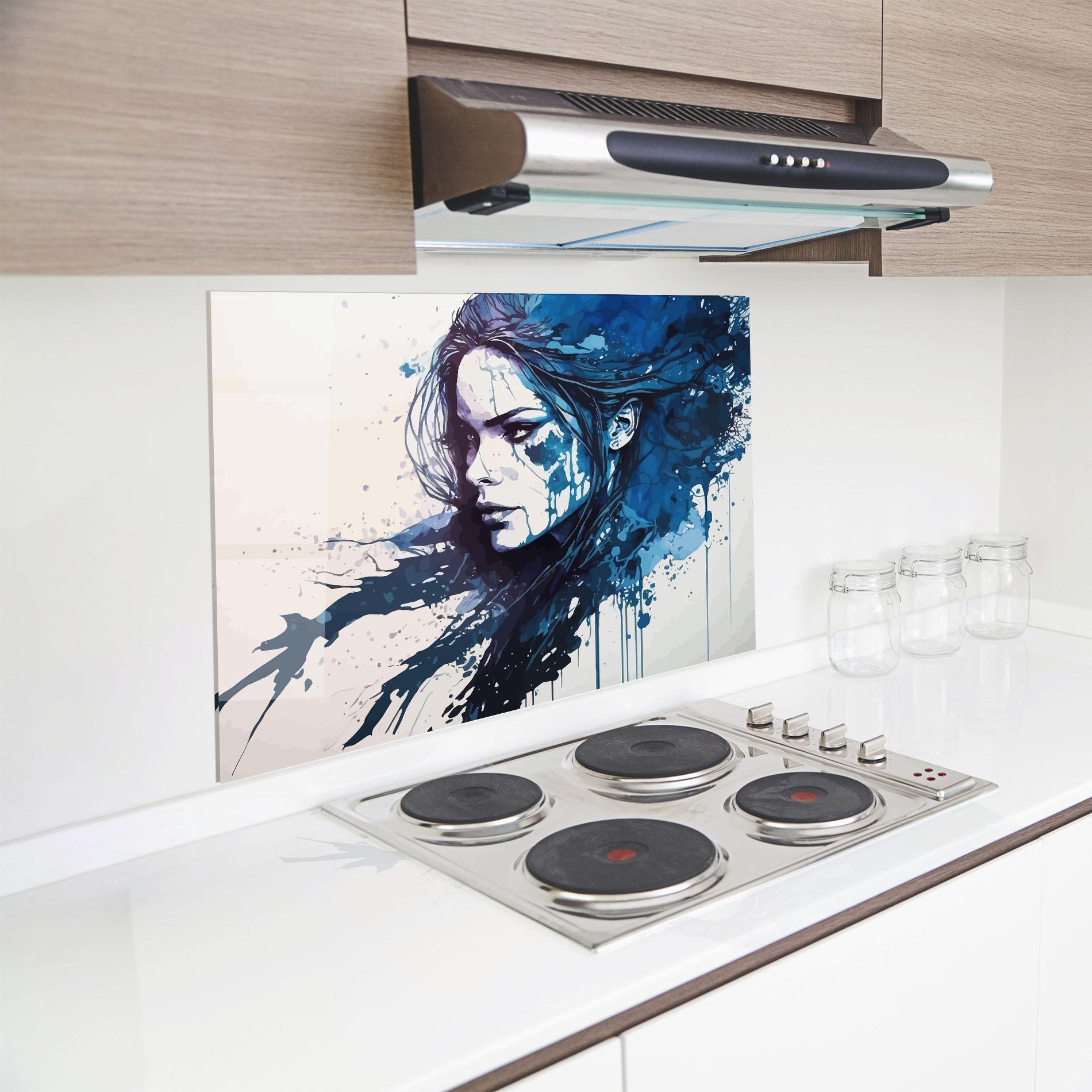 Konyhai üveg hátfal Blue Hair Portrait mockup 8