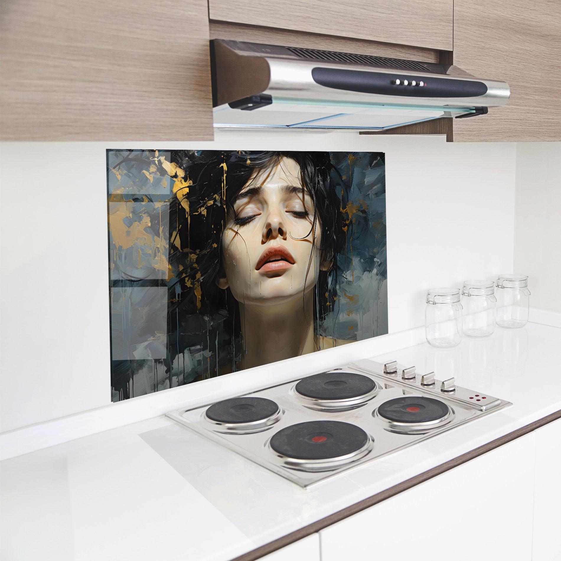 Konyhai üveg hátfal Closed Eyes Woman mockup 8