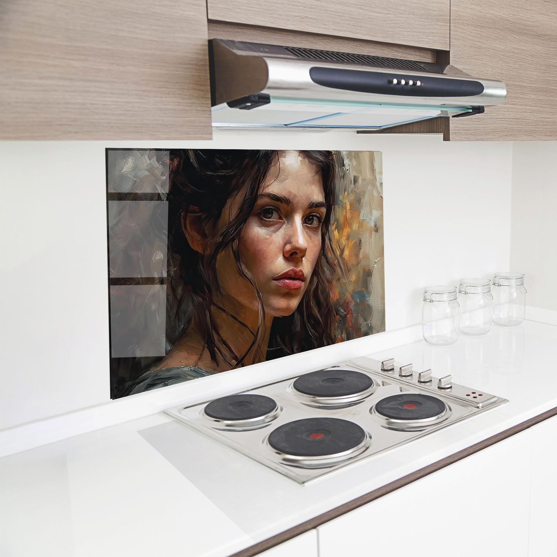 Konyhai üveg hátfal Closeup Impasto Portrait mockup 8