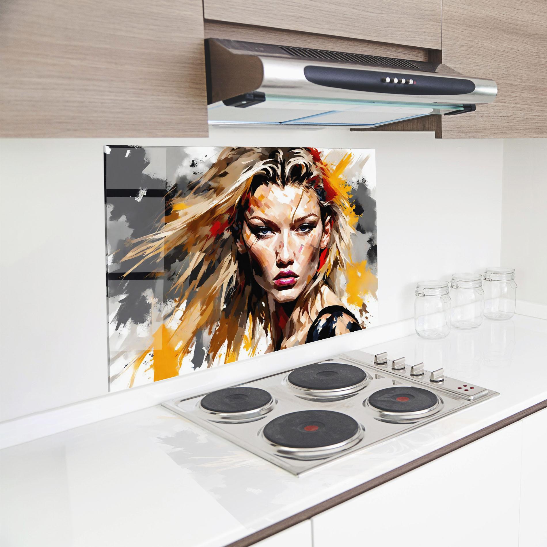 Konyhai üveg hátfal Multicolored Splash Woman mockup 8