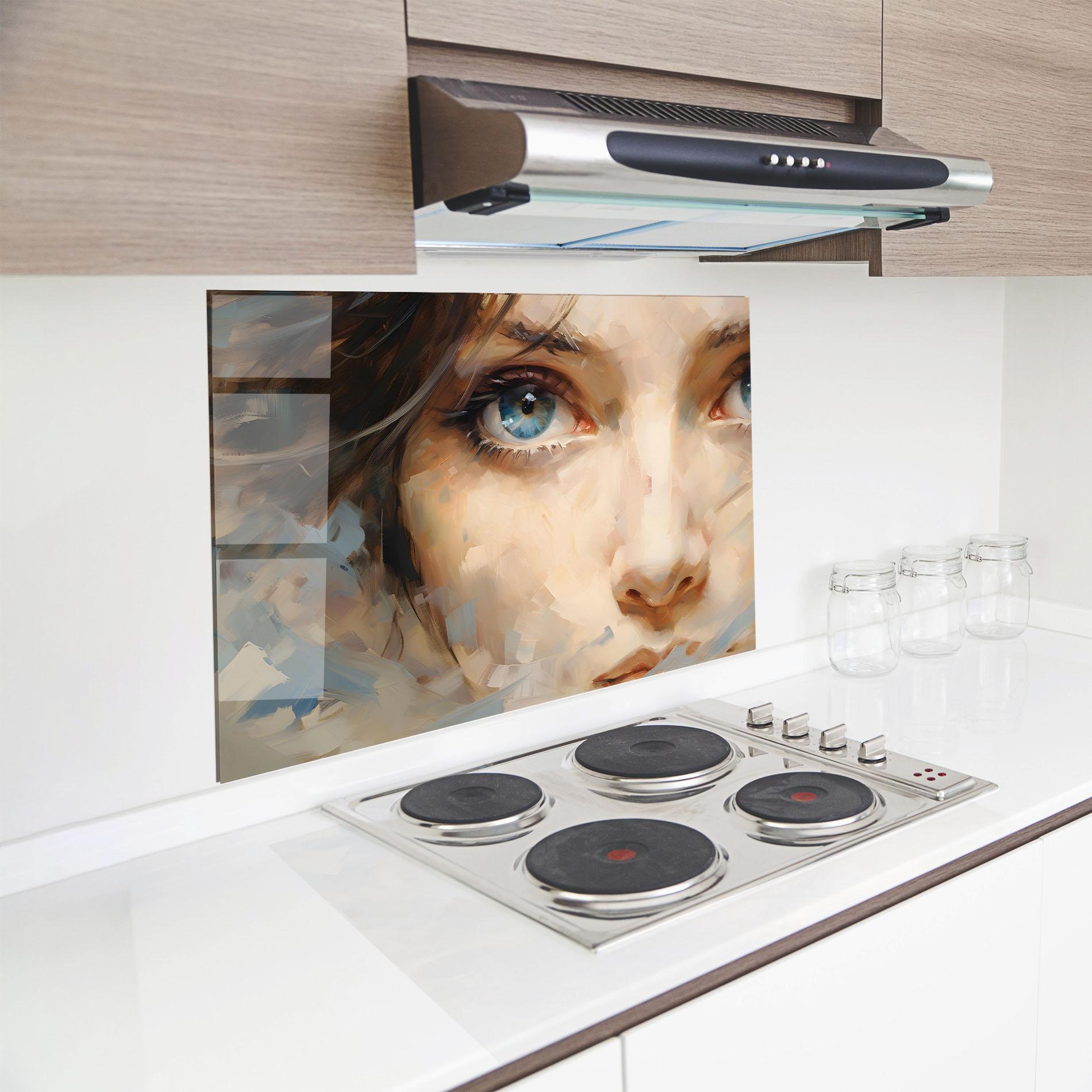 Konyhai üveg hátfal Pupil Blue Iris mockup 8