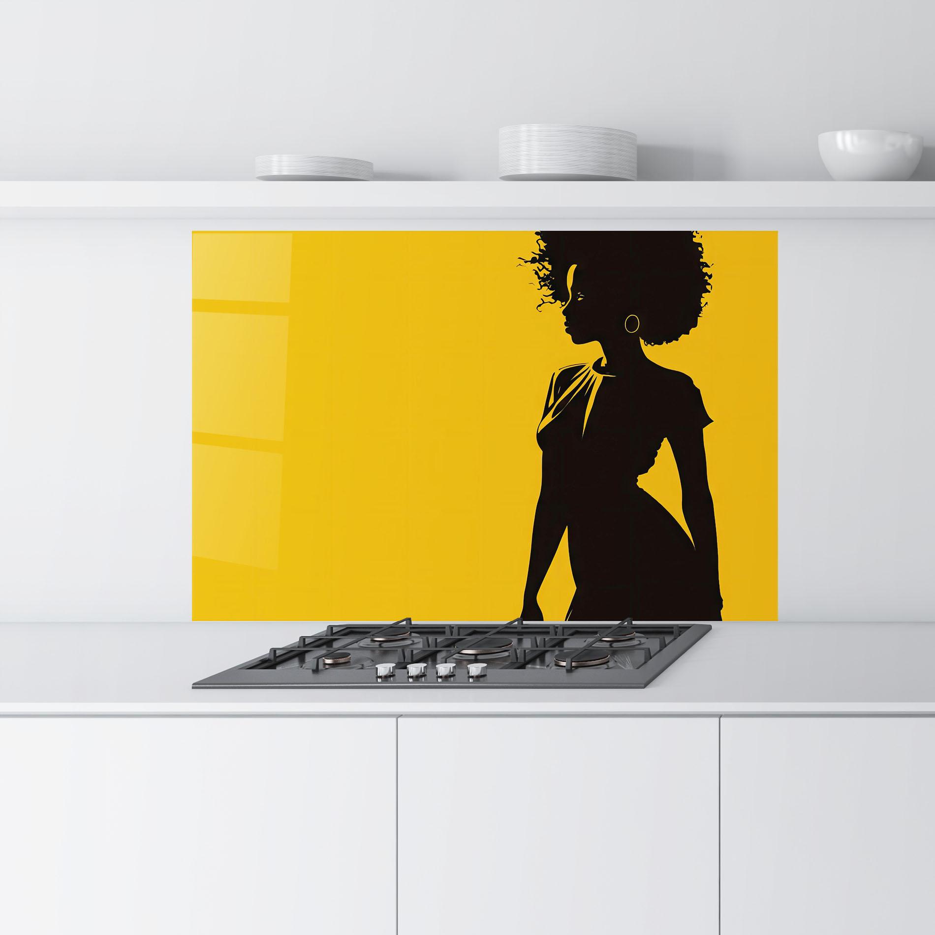Konyhai üveg hátfal Afro Woman Shilouette mockup 9
