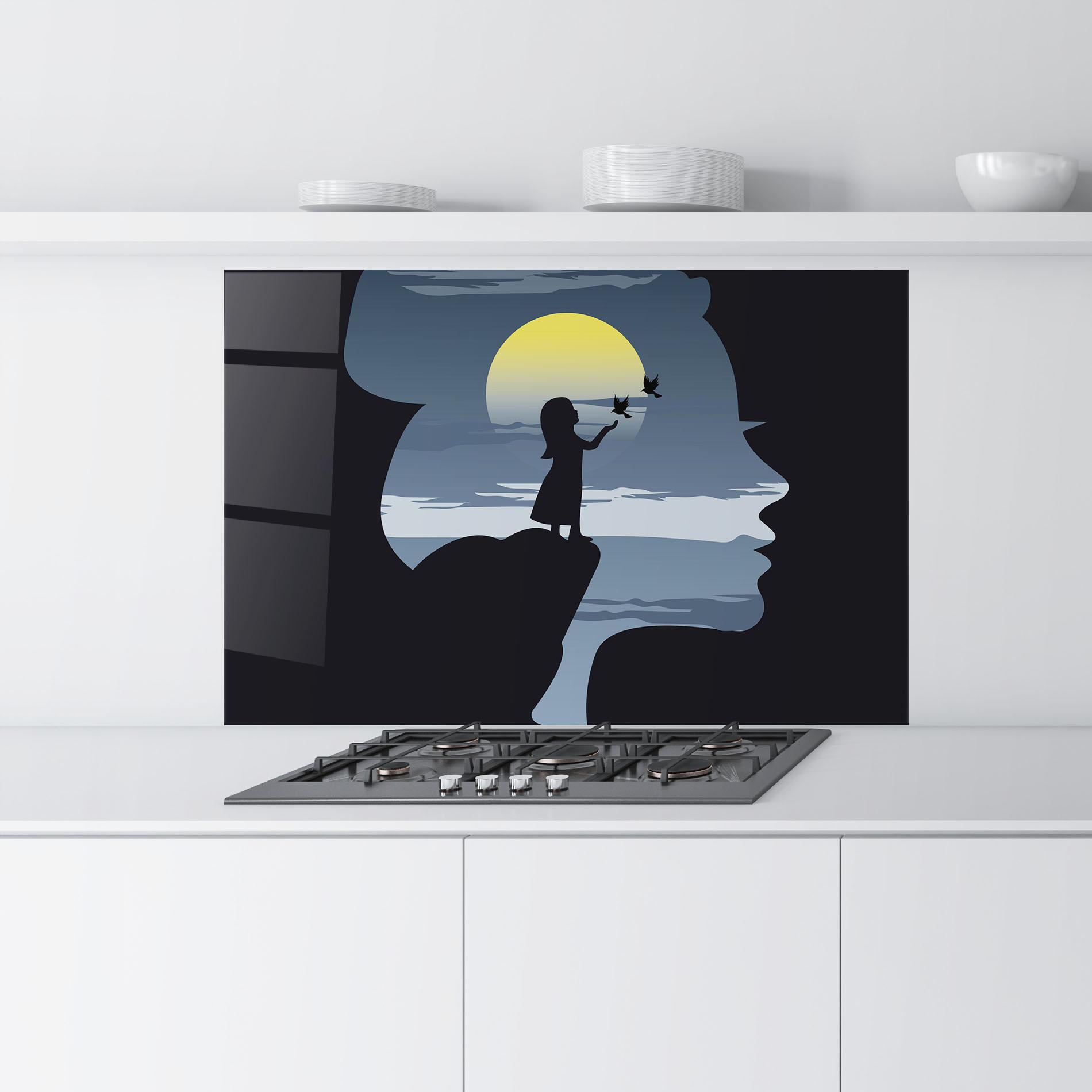 Konyhai üveg hátfal Little Girl Birds mockup 9