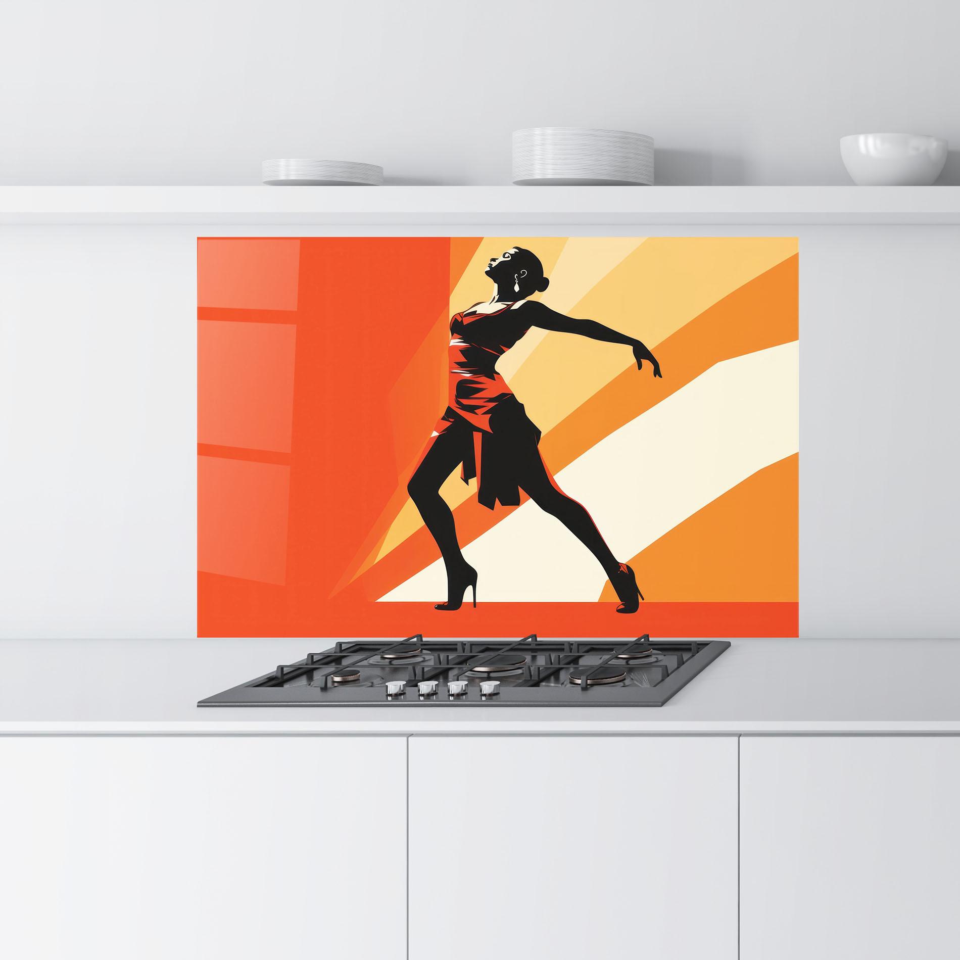 Konyhai üveg hátfal Red Dress Shilouette mockup 9