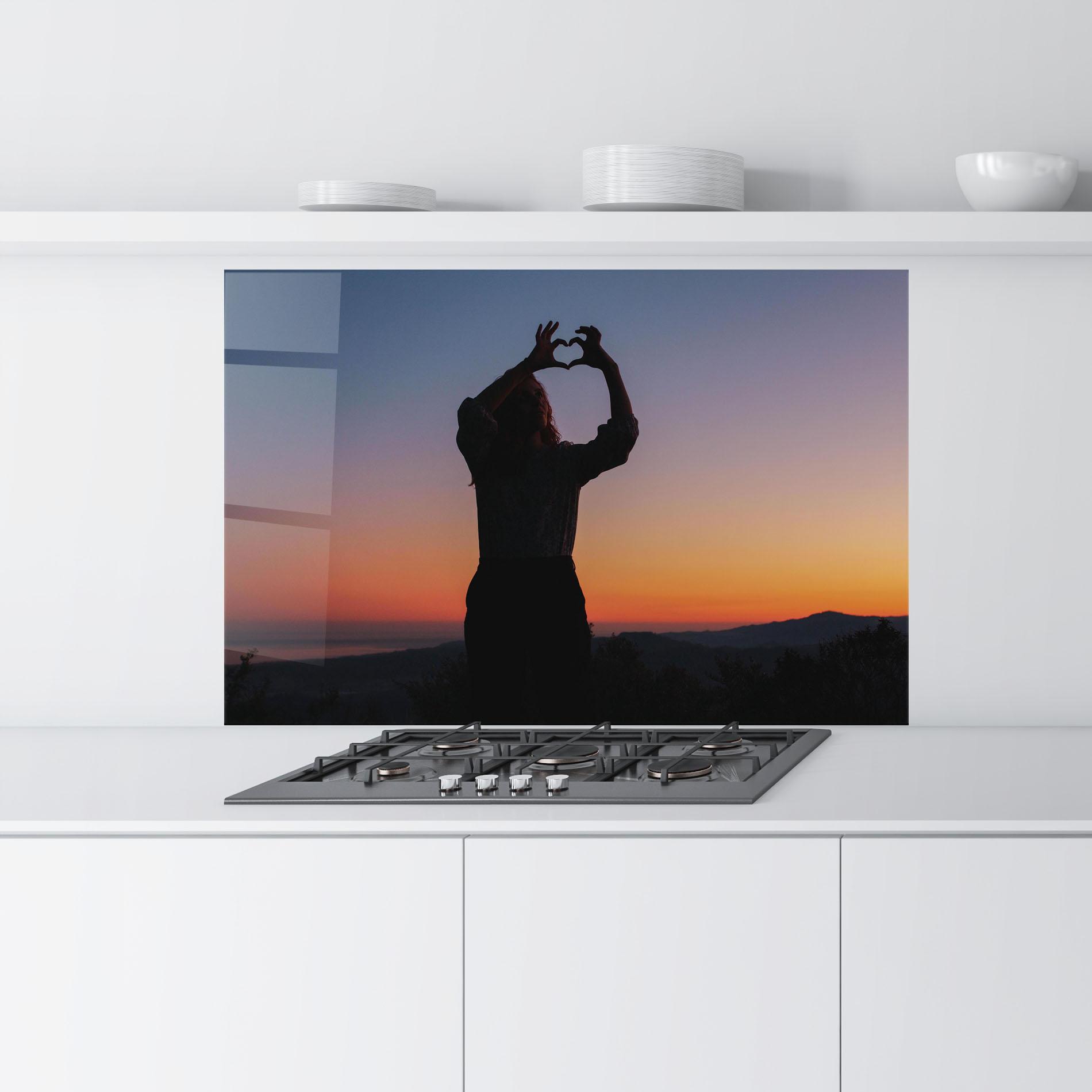 Konyhai üveg hátfal Sunset Heart Symbol mockup 9