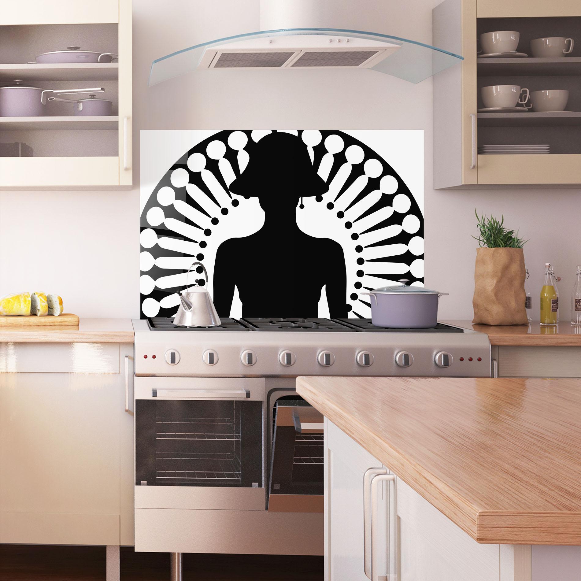 Konyhai üveg hátfal Black Shilouette Lady mockup 1