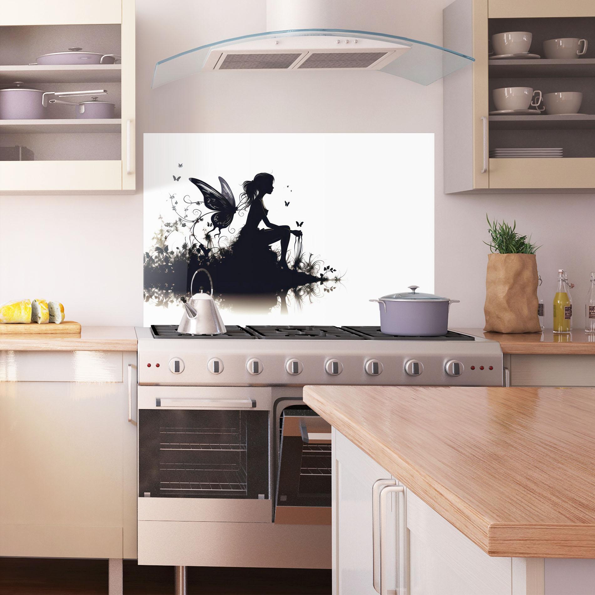 Konyhai üveg hátfal Butterfly Woman Shilouette mockup 1