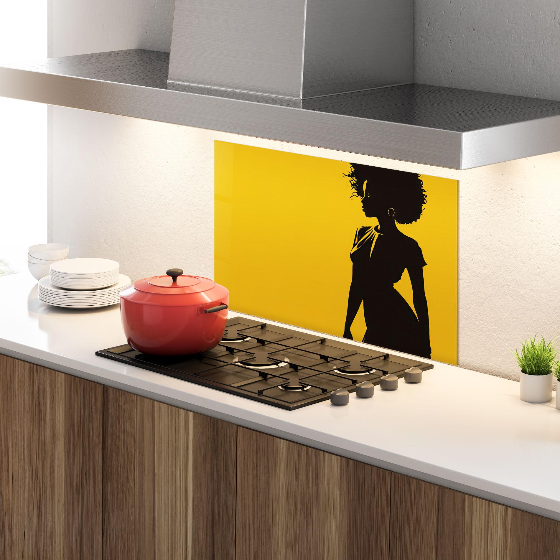 Konyhai üveg hátfal Afro Woman Shilouette mockup 4