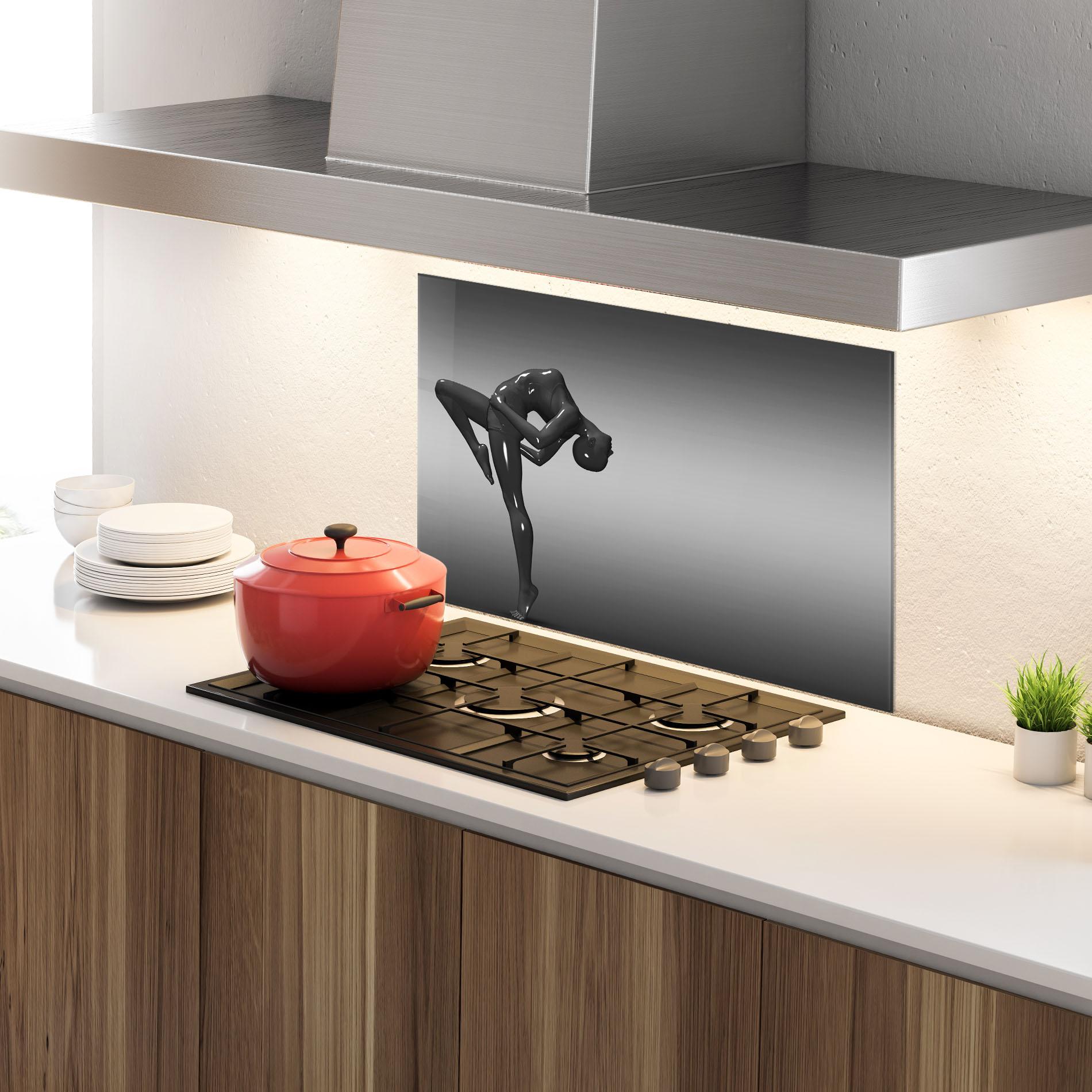 Konyhai üveg hátfal Black Glossy Female Dancer mockup 4